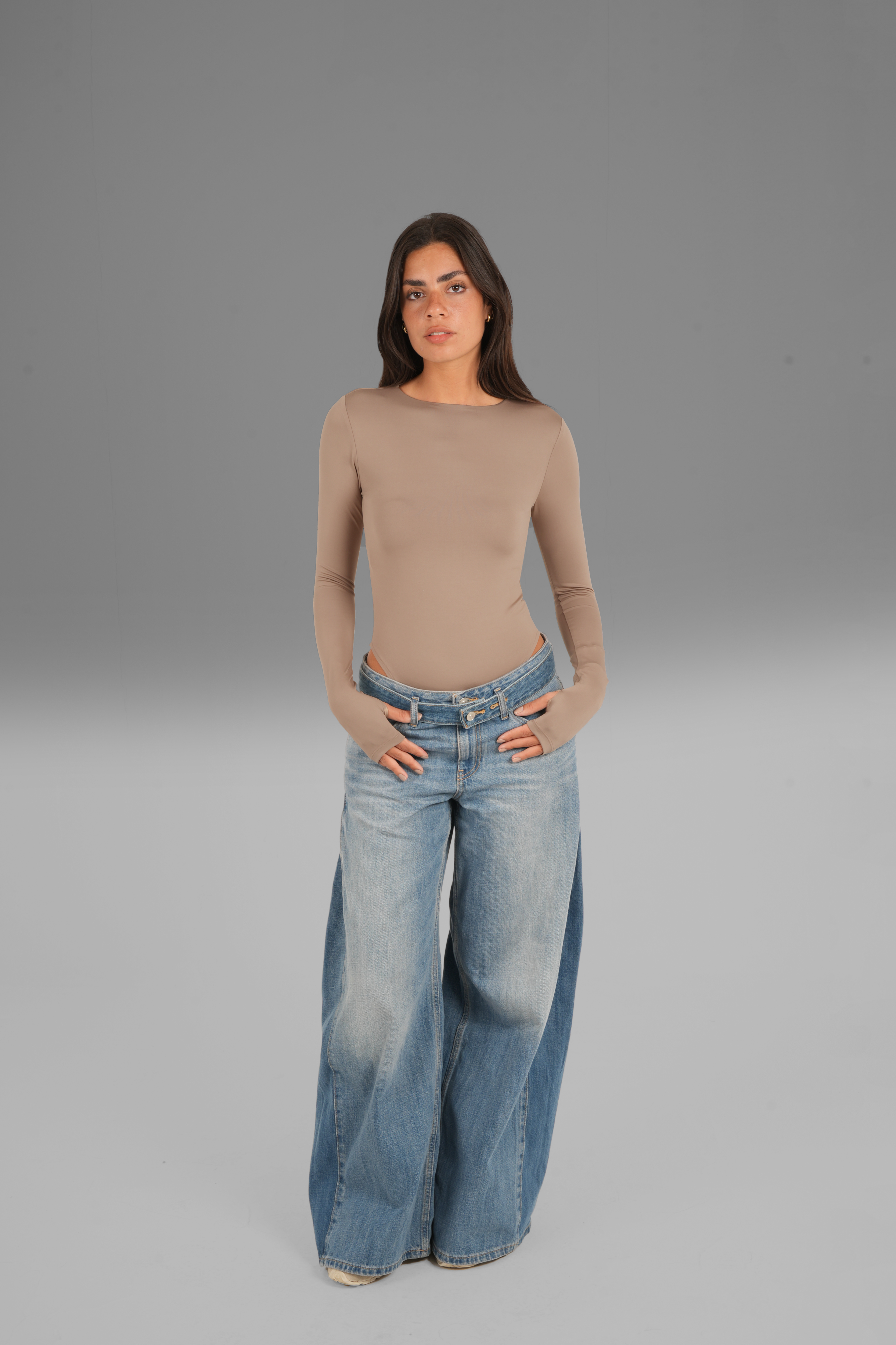 Long Sleeve Bodysuit with Thumbhole - Café