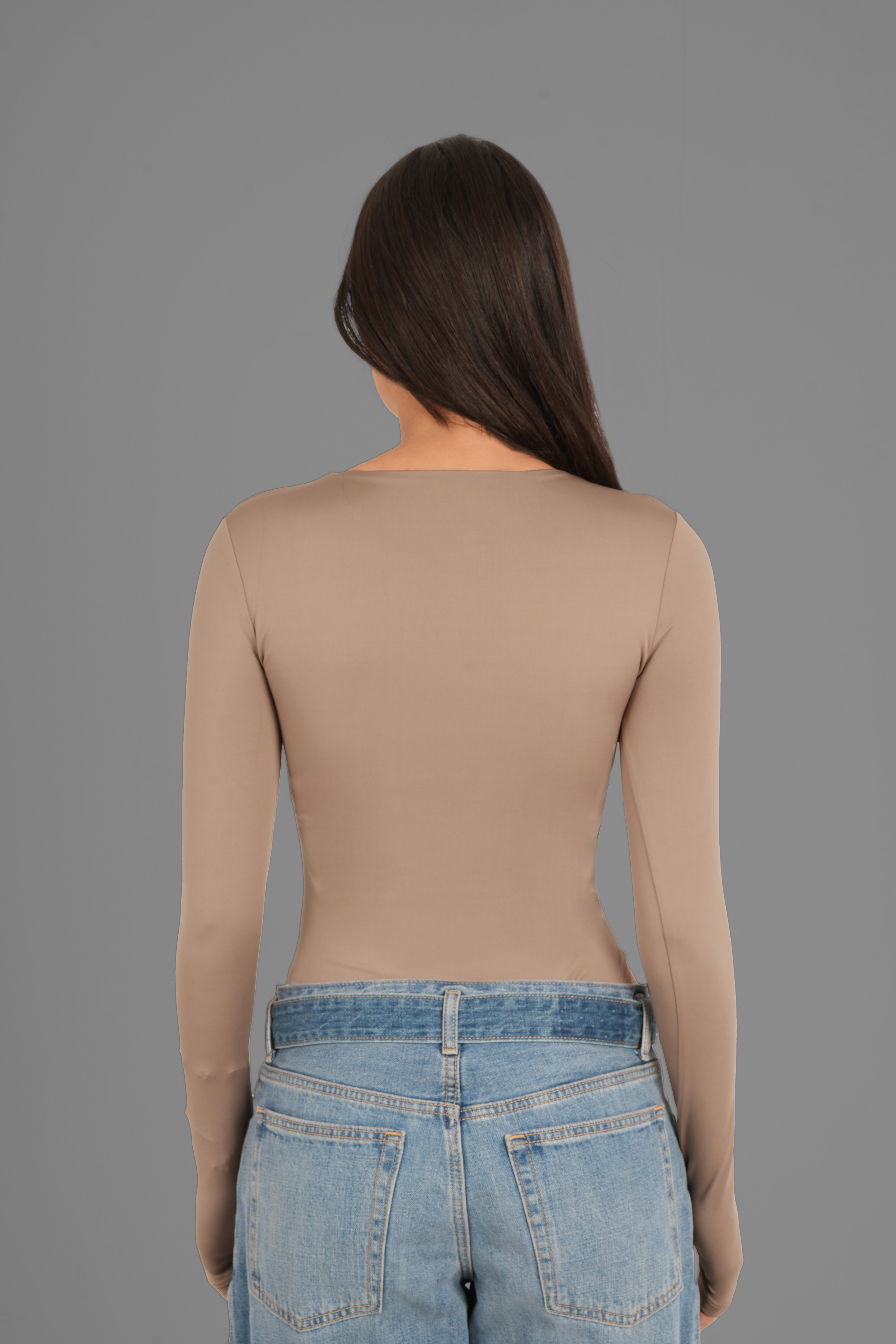 Long Sleeve Bodysuit with Thumbhole - Café