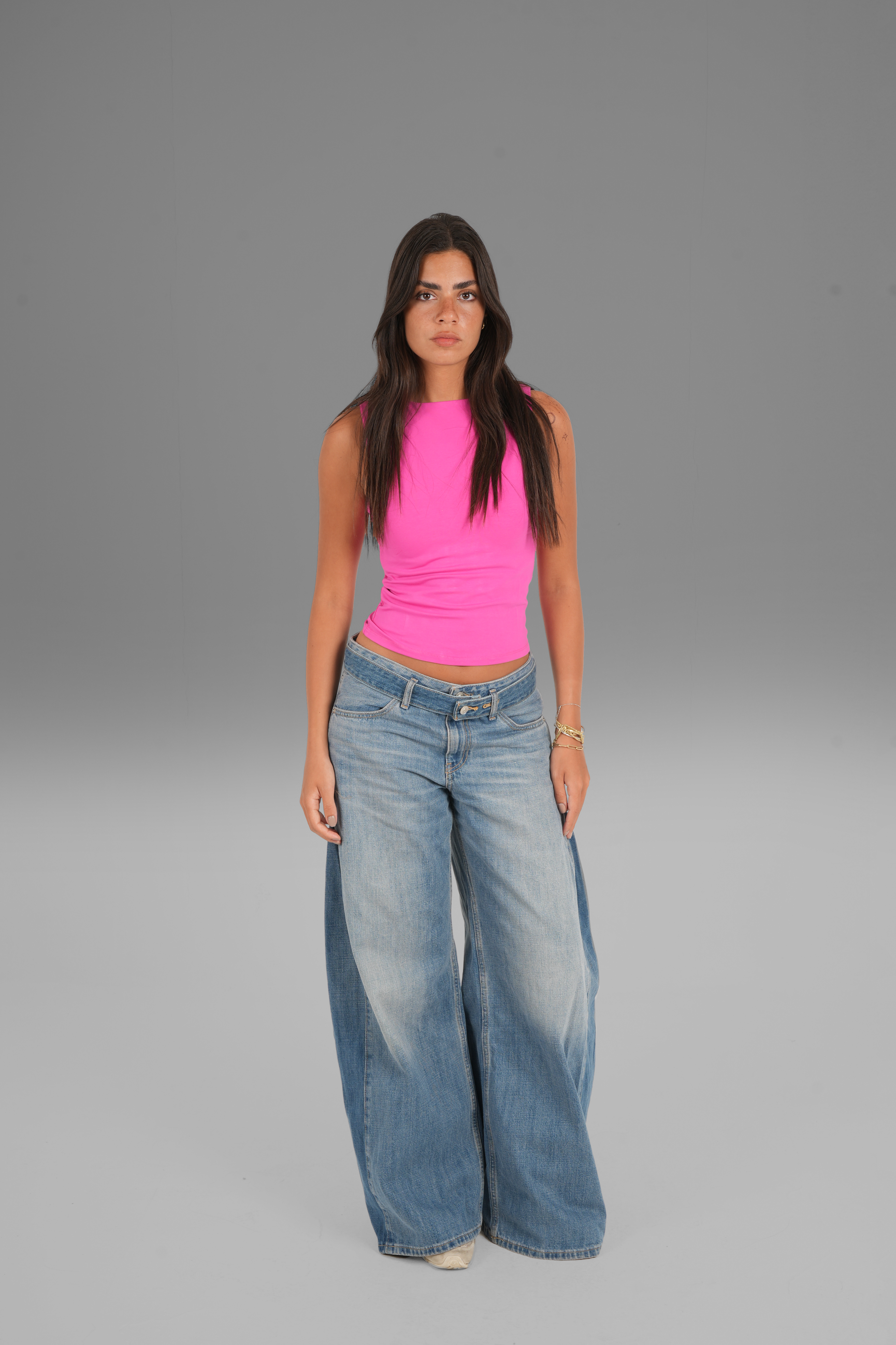 Cotton High Round Neck Tank Top - Fuchsia