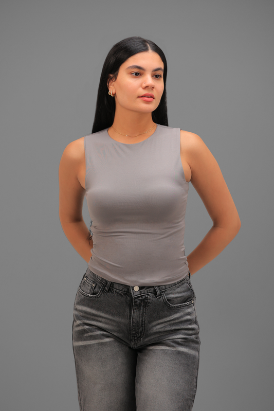 Grey High Neck Tank Top
