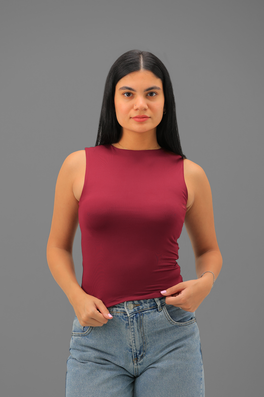Maroon High Neck Tank Top