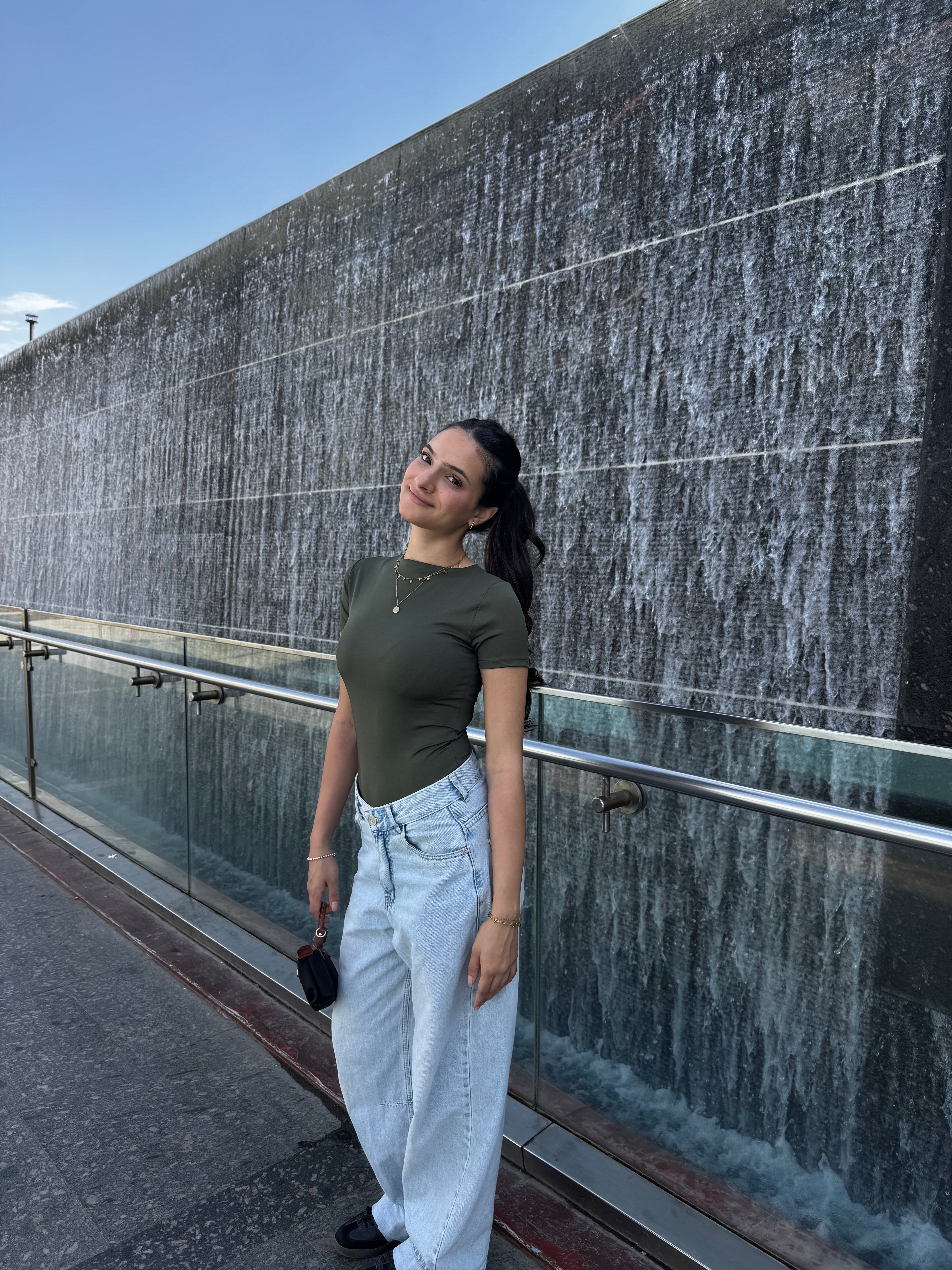 Women’s Olive Essential Crewneck Short Sleeve Top – Lightweight Soft Stretch Basic, Made in Egypt