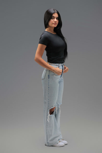 Black Classic Low Neck Short Sleeve Top