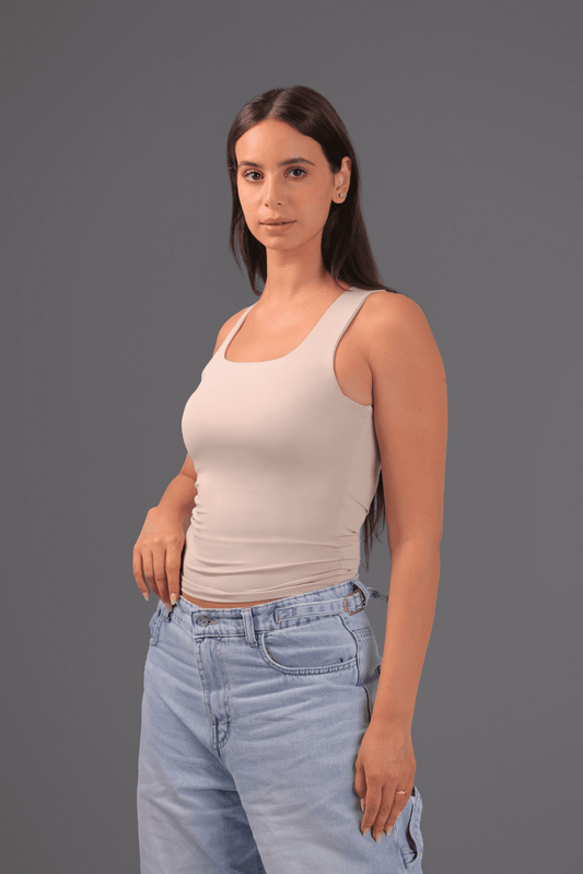 Beige Squared Neck Tank Top