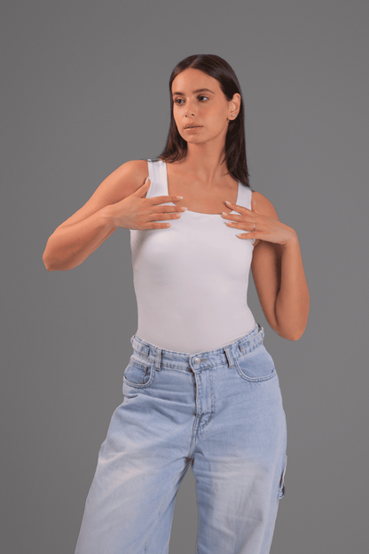 Off White Squared Neck Tank Top