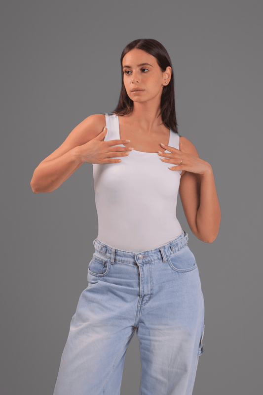 Off White Squared Neck Tank Top