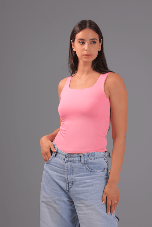 Pink Squared Neck Tank Top