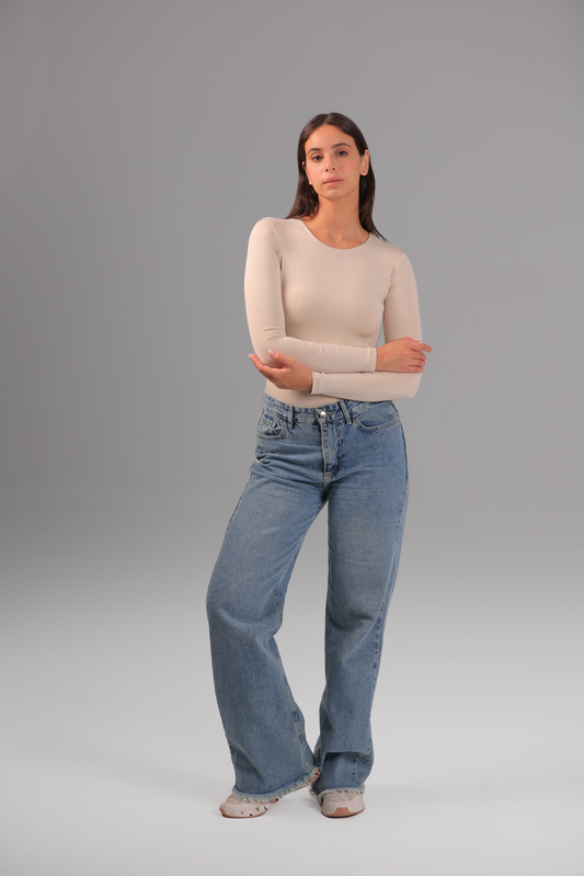 Beige Classic Long Sleeve Top