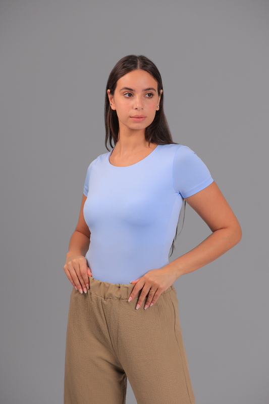 Baby Blue Classic Low Neck Short Sleeve Top