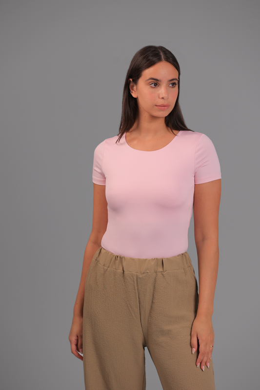 Rose Classic Low Neck Short Sleeve Top