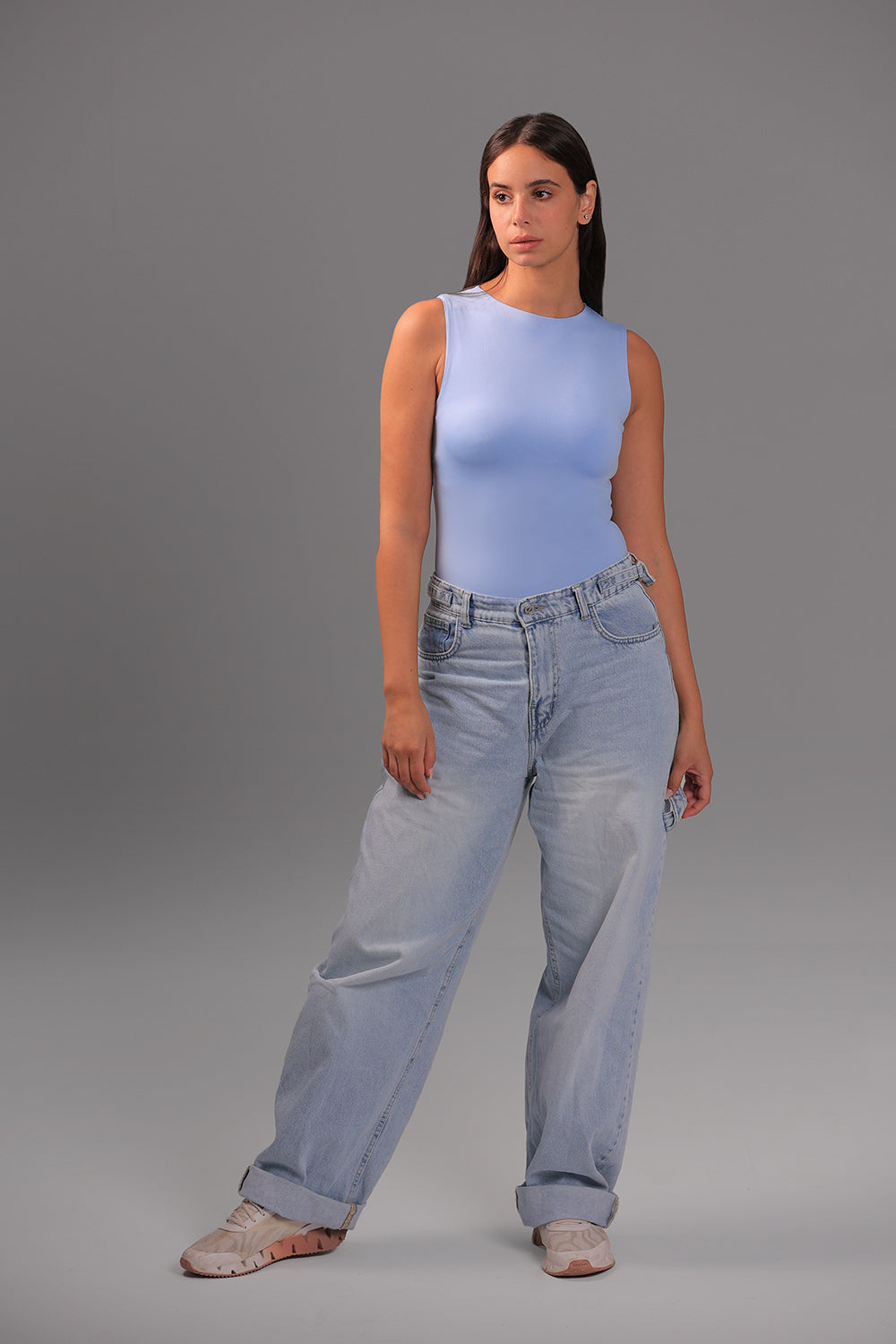 Women’s Baby Blue Classic Crewneck Tank Top  – Lightweight Soft Stretch Basic, Made in Egypt