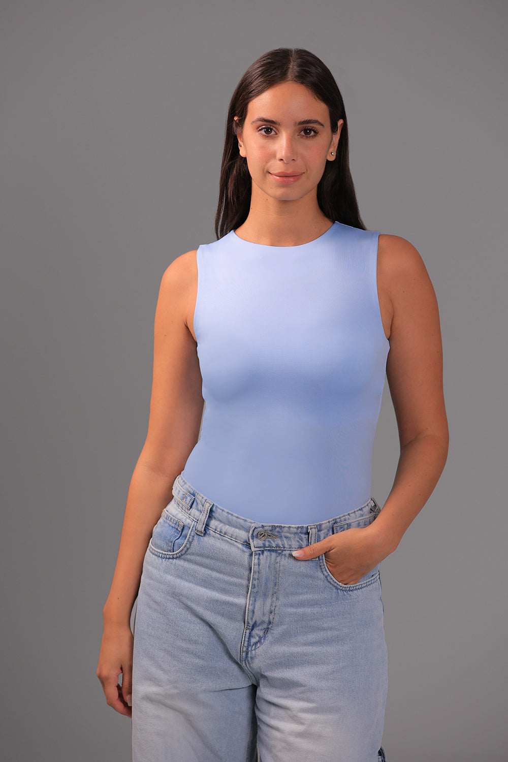 Women’s Baby Blue Classic Crewneck Tank Top  – Lightweight Soft Stretch Basic, Made in Egypt
