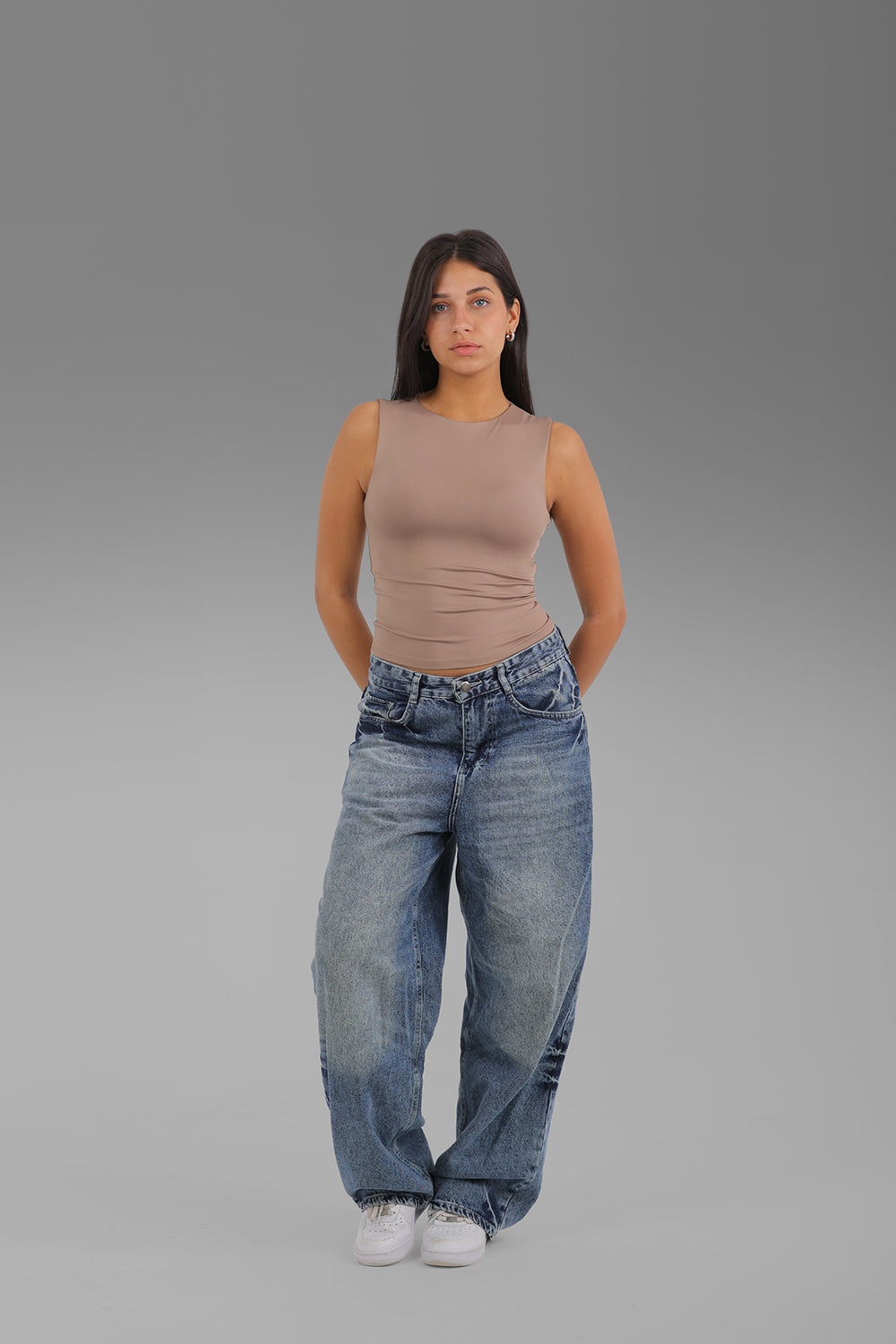 Women’s Café Classic Crewneck Tank Top  – Lightweight Soft Stretch Basic, Made in Egypt