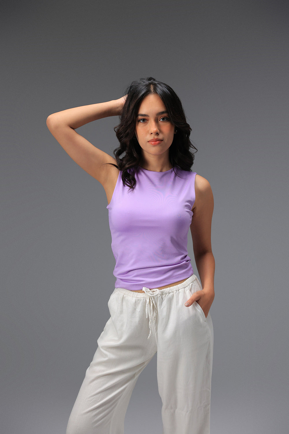 Women’s Lavender Classic Crewneck Tank Top  – Lightweight Soft Stretch Basic, Made in Egypt