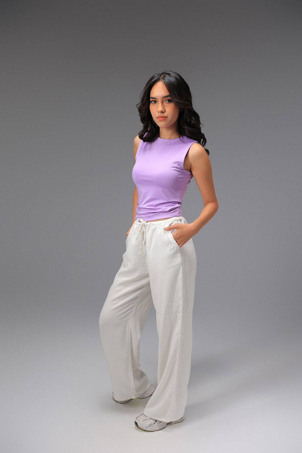 Women’s Lavender Classic Crewneck Tank Top  – Lightweight Soft Stretch Basic, Made in Egypt