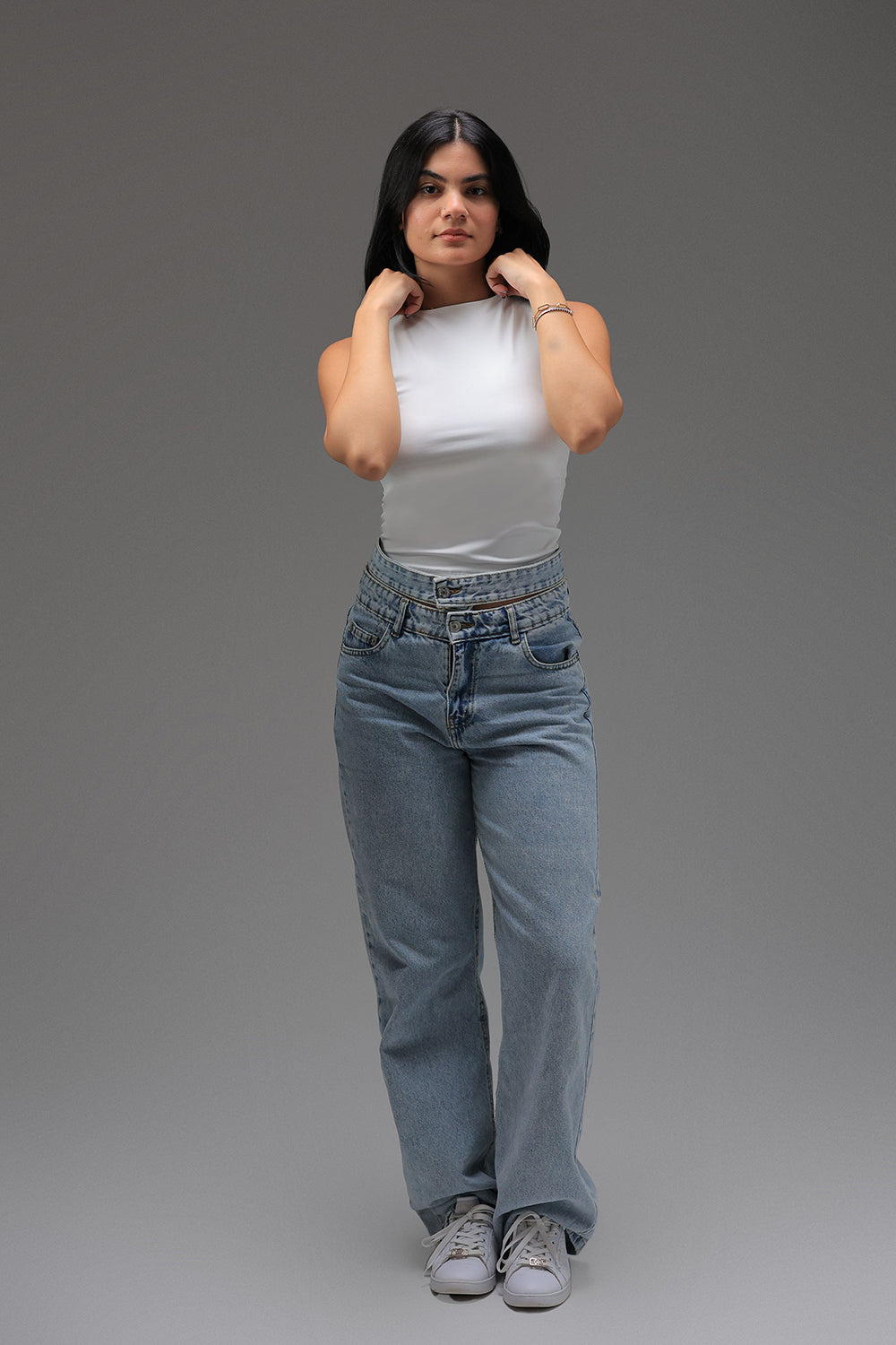 Women’s Off-White Classic Crewneck Tank Top  – Lightweight Soft Stretch Basic, Made in Egypt