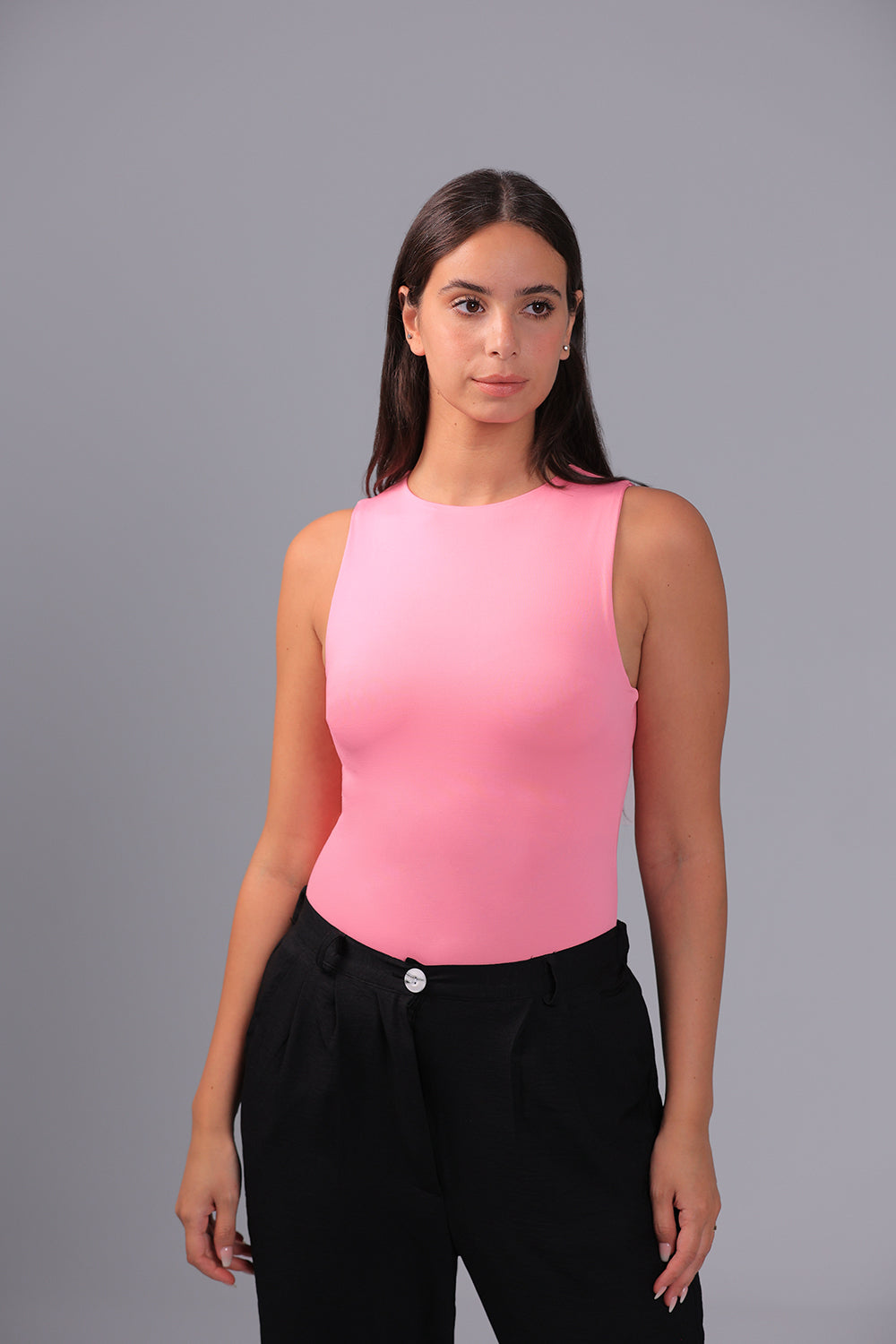 Women’s Classic Pink Crewneck Tank Top  – Lightweight Soft Stretch Basic, Made in Egypt
