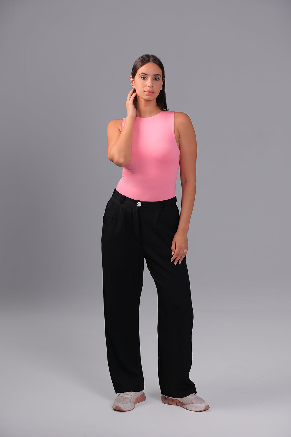 Women’s Classic Pink Crewneck Tank Top  – Lightweight Soft Stretch Basic, Made in Egypt
