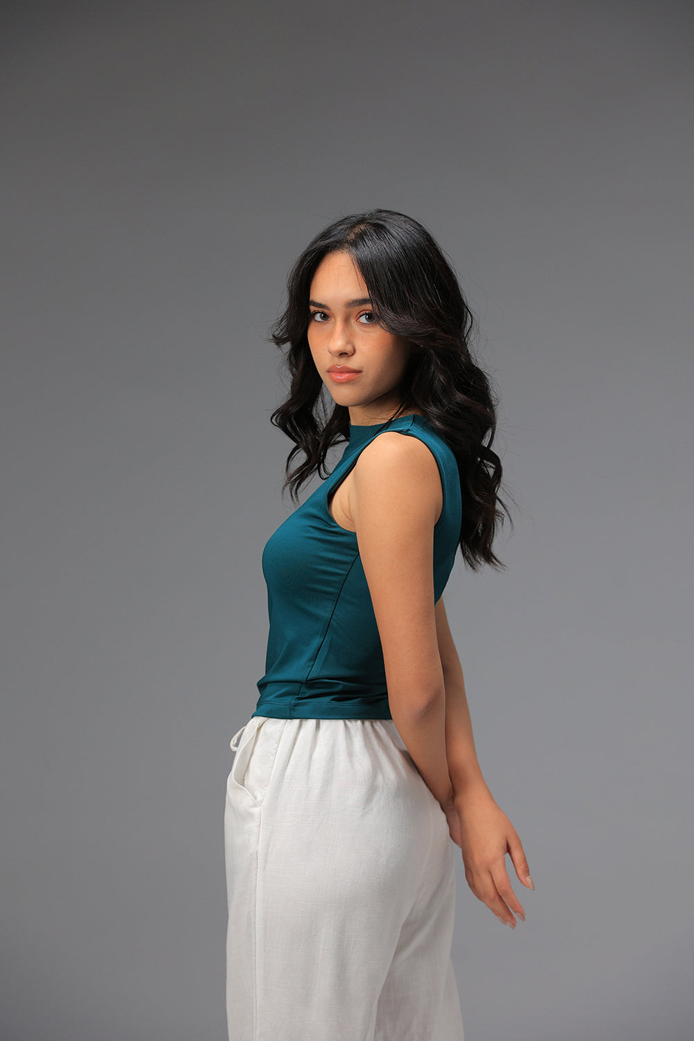 Women’s Teal Classic Crewneck Tank Top  – Lightweight Soft Stretch Basic, Made in Egypt