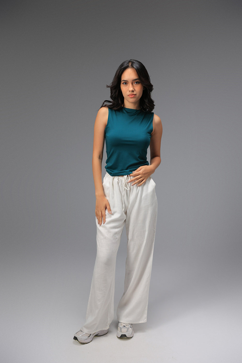 Women’s Teal Classic Crewneck Tank Top  – Lightweight Soft Stretch Basic, Made in Egypt