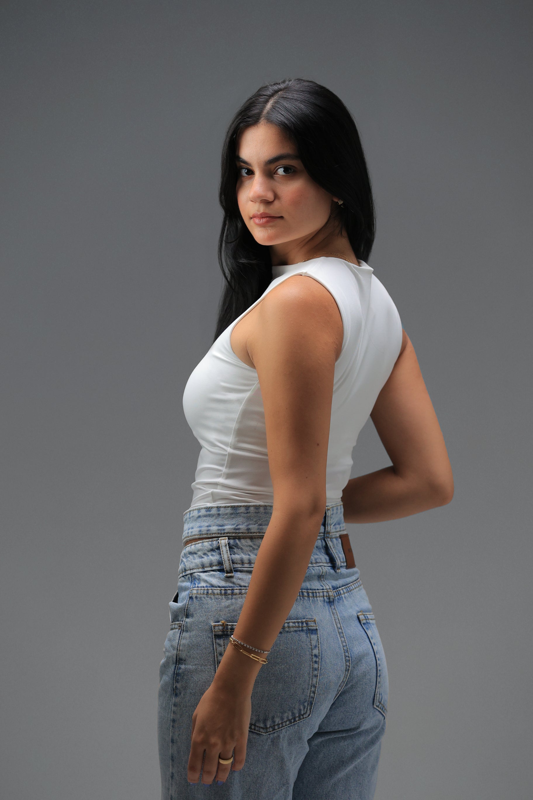 Women’s Off-White Classic Crewneck Tank Top  – Lightweight Soft Stretch Basic, Made in Egypt