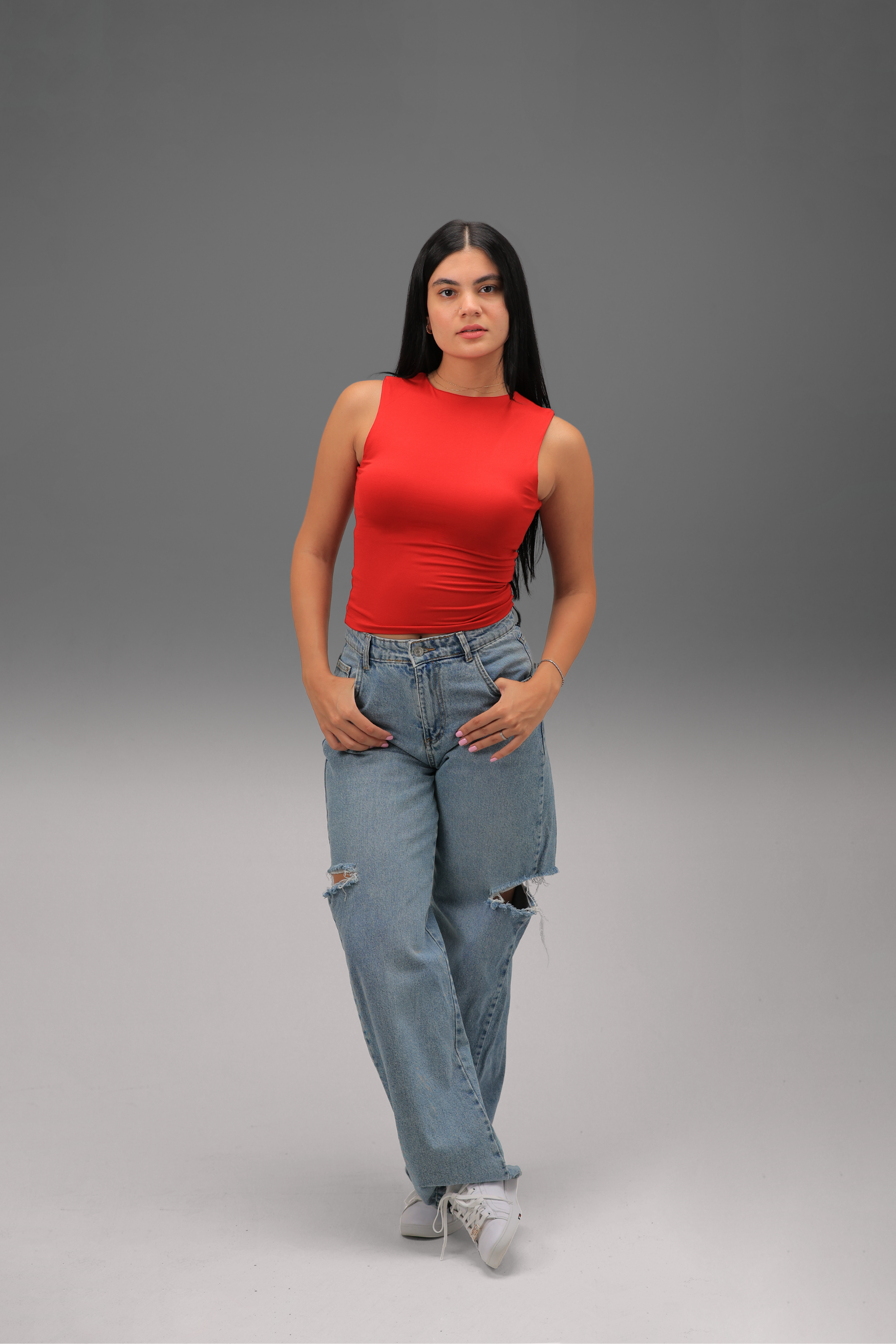 Women’s Red Classic Crewneck Tank Top  – Lightweight Soft Stretch Basic, Made in Egypt