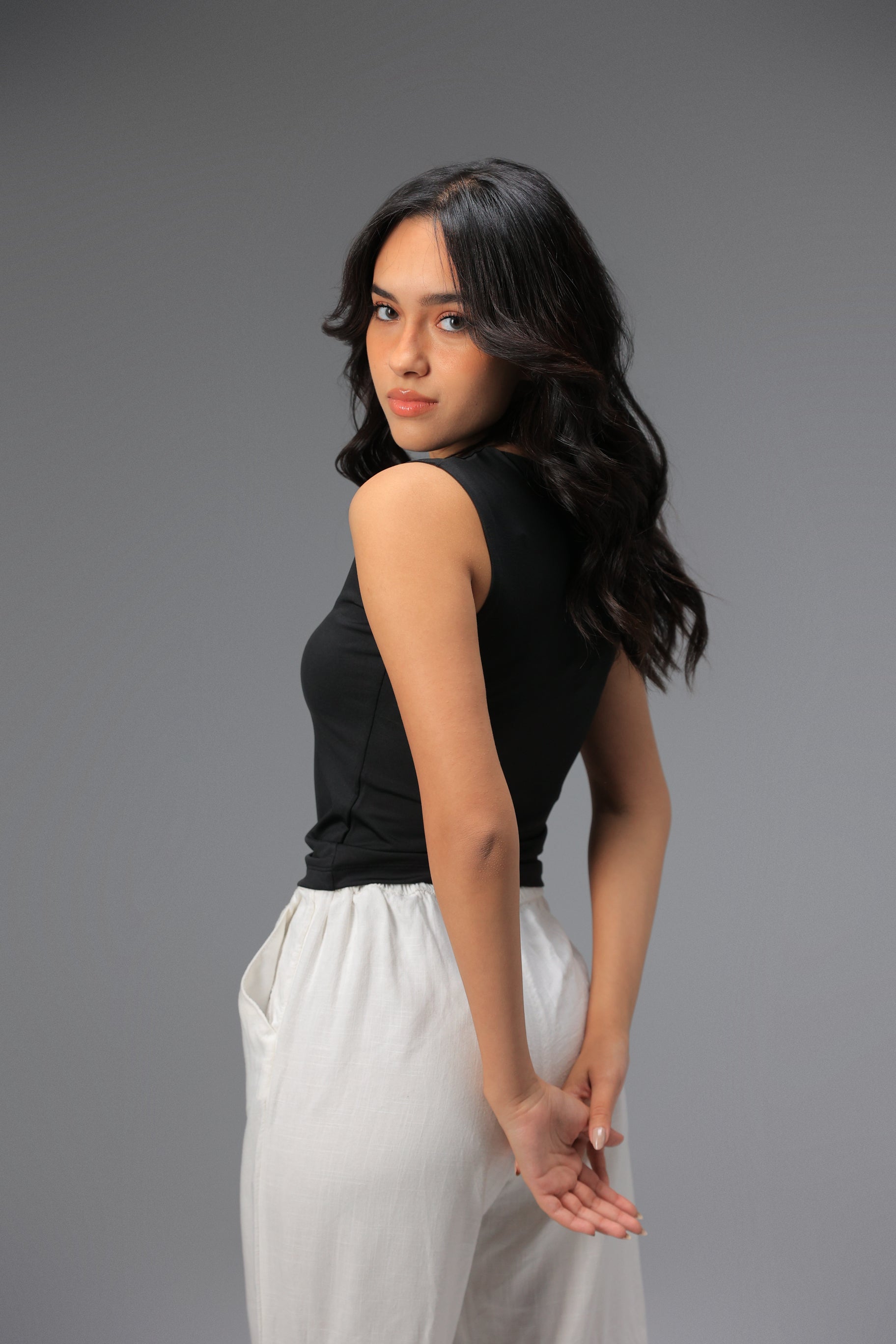 Women’s Black Classic Crewneck Tank Top  – Lightweight Soft Stretch Basic, Made in Egypt