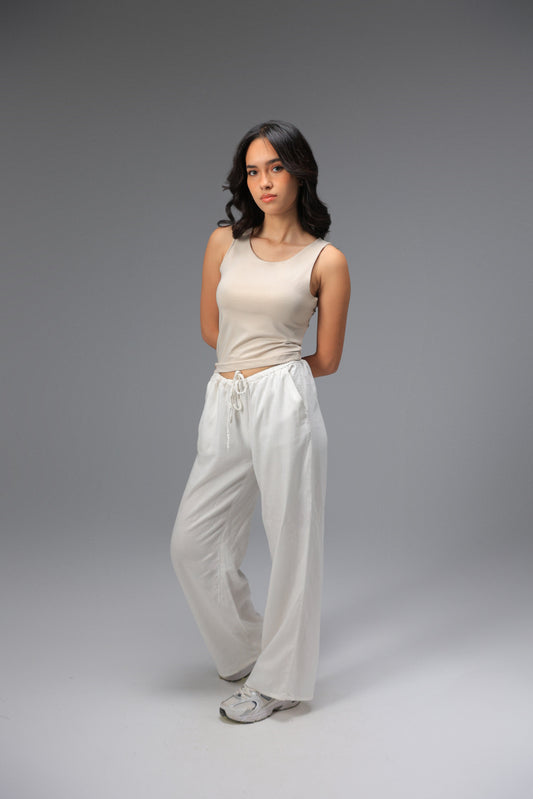 Beige Low Neck Tank Top