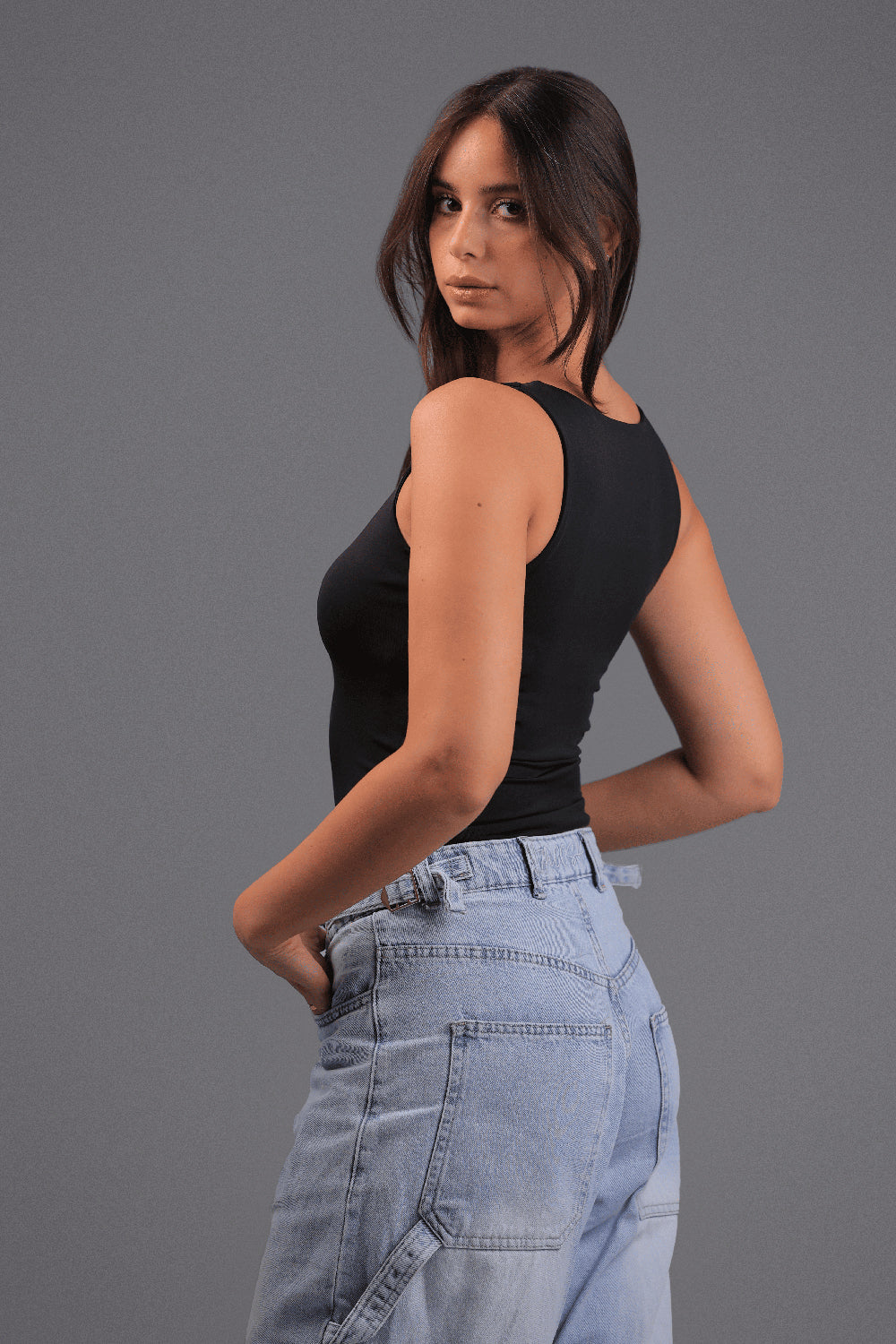 Women’s Black Square-Neck Tank Top – Lightweight Soft Stretch Basic, Made in Egypt