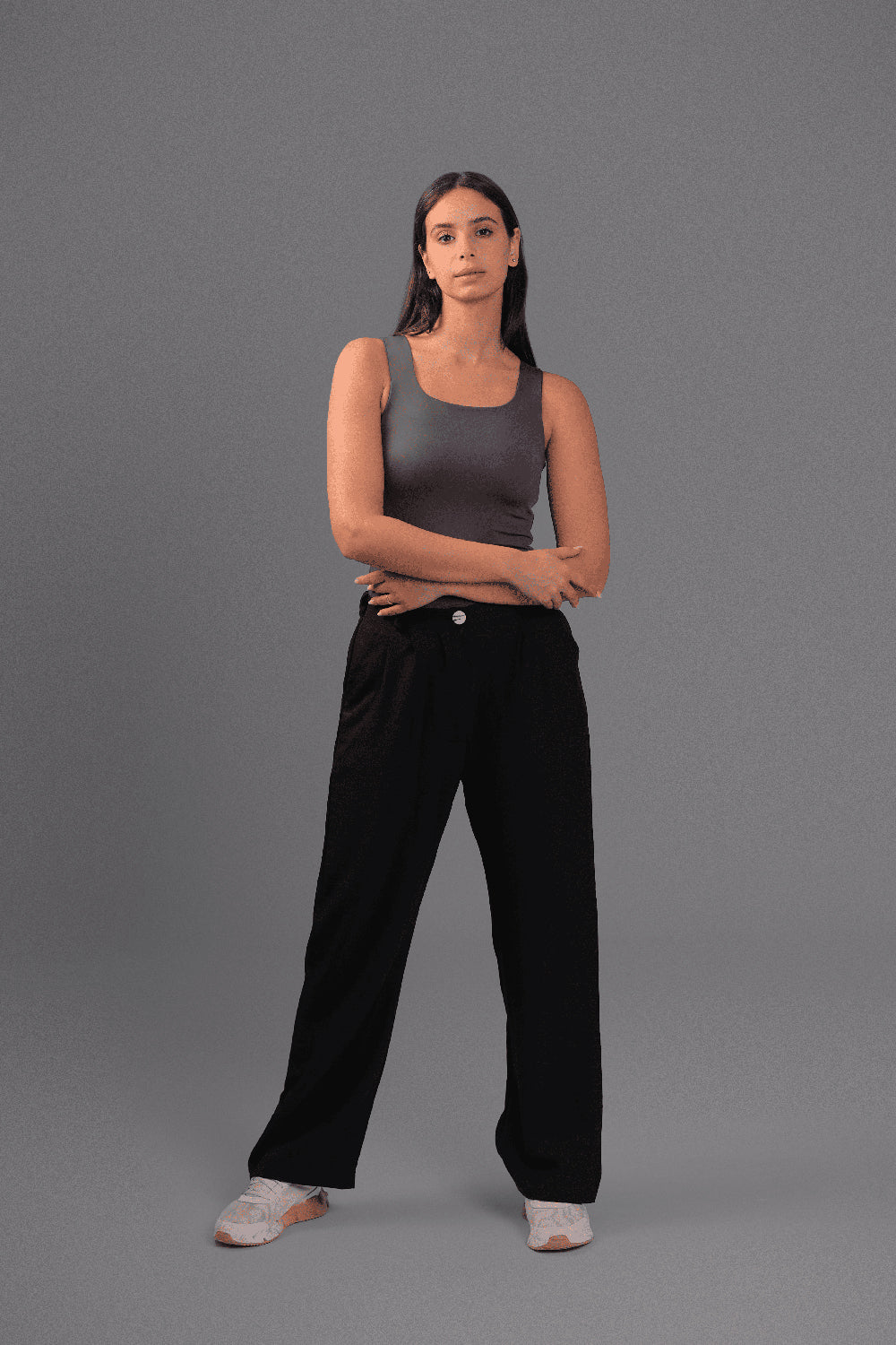 Women’s Charcoal Square-Neck Tank Top – Lightweight Soft Stretch Basic, Made in Egypt