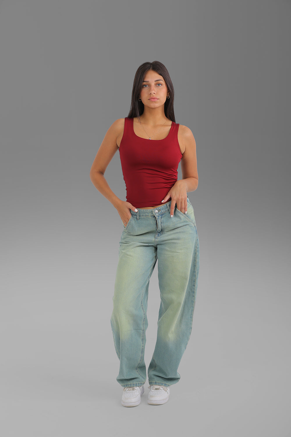 Women’s Maroon Square-Neck Tank Top – Lightweight Soft Stretch Basic, Made in Egypt