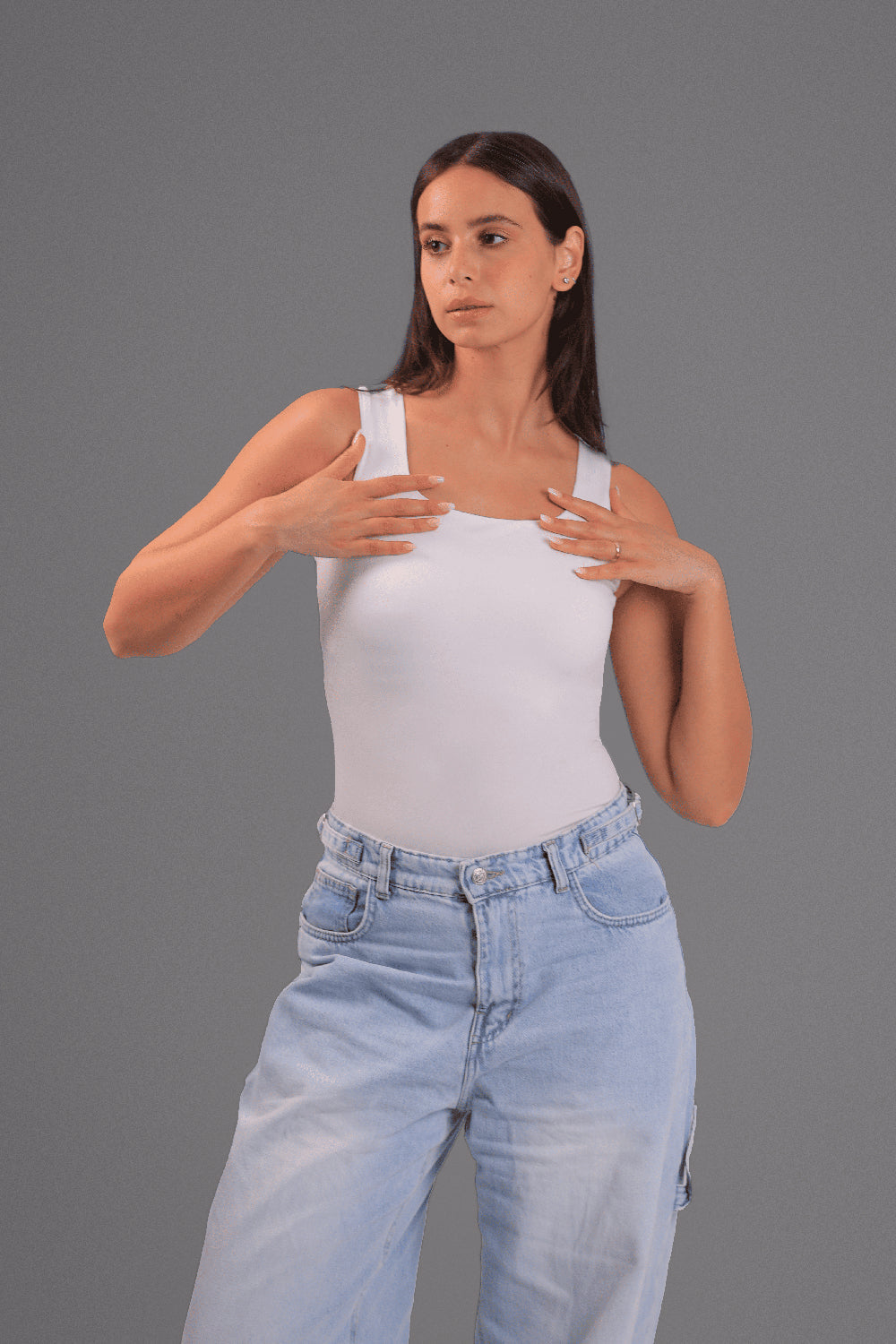 Women’s Off-White Square-Neck Tank Top – Lightweight Soft Stretch Basic, Made in Egypt