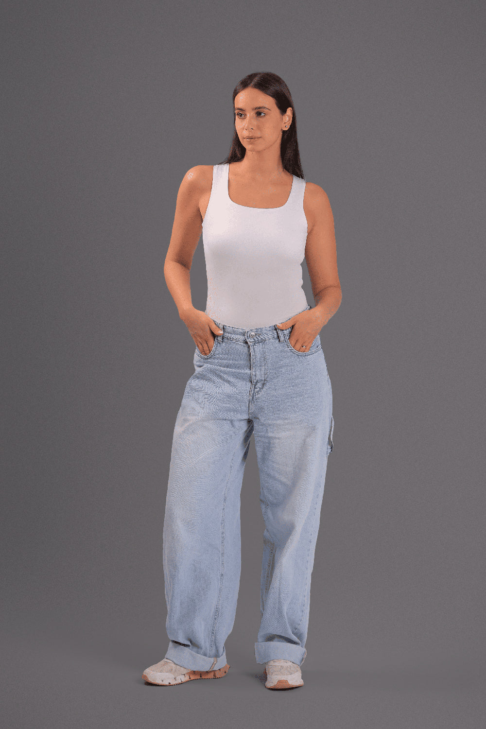 Women’s Off-White Square-Neck Tank Top – Lightweight Soft Stretch Basic, Made in Egypt