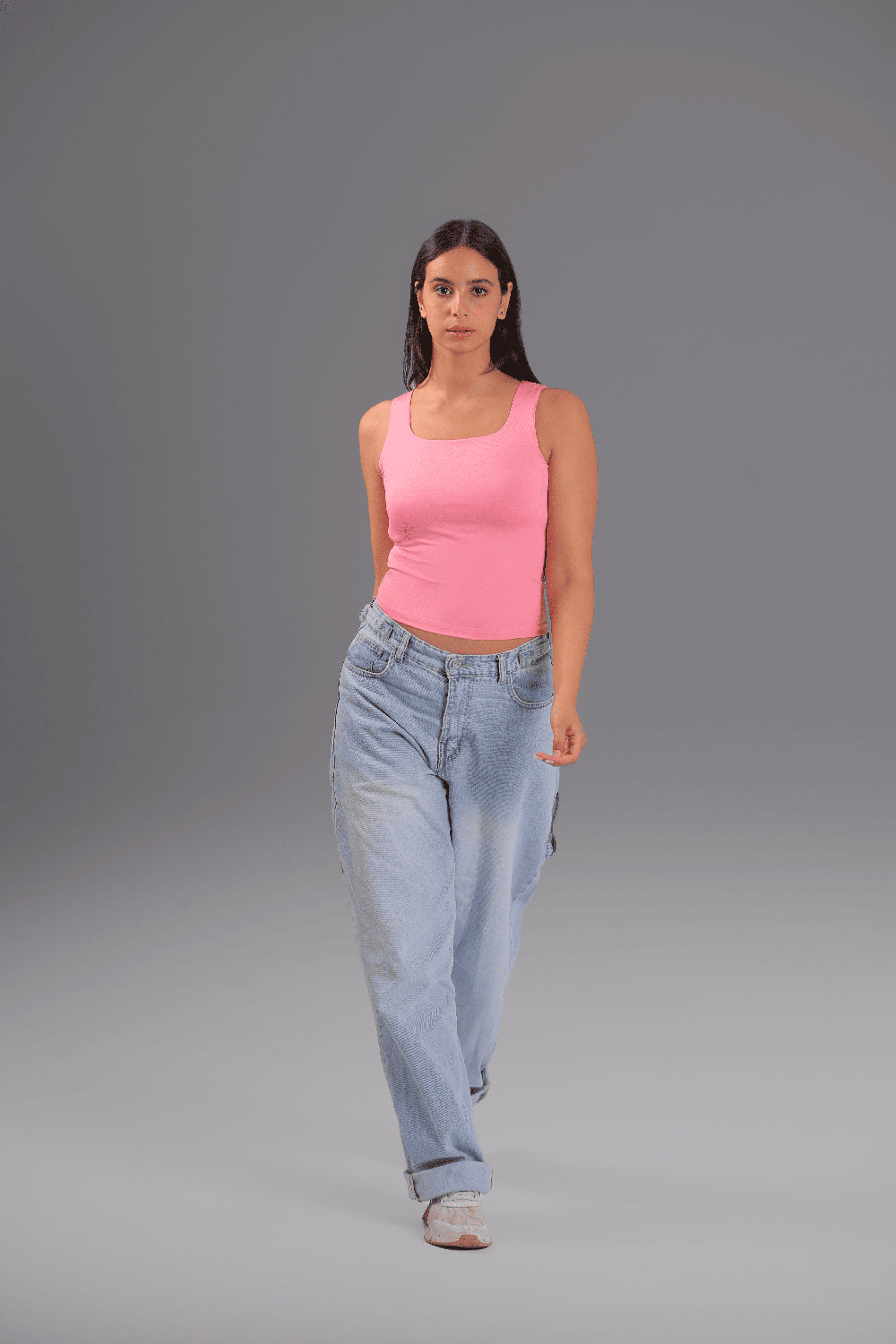Women’s Pink Square-Neck Tank Top – Lightweight Soft Stretch Basic, Made in Egypt