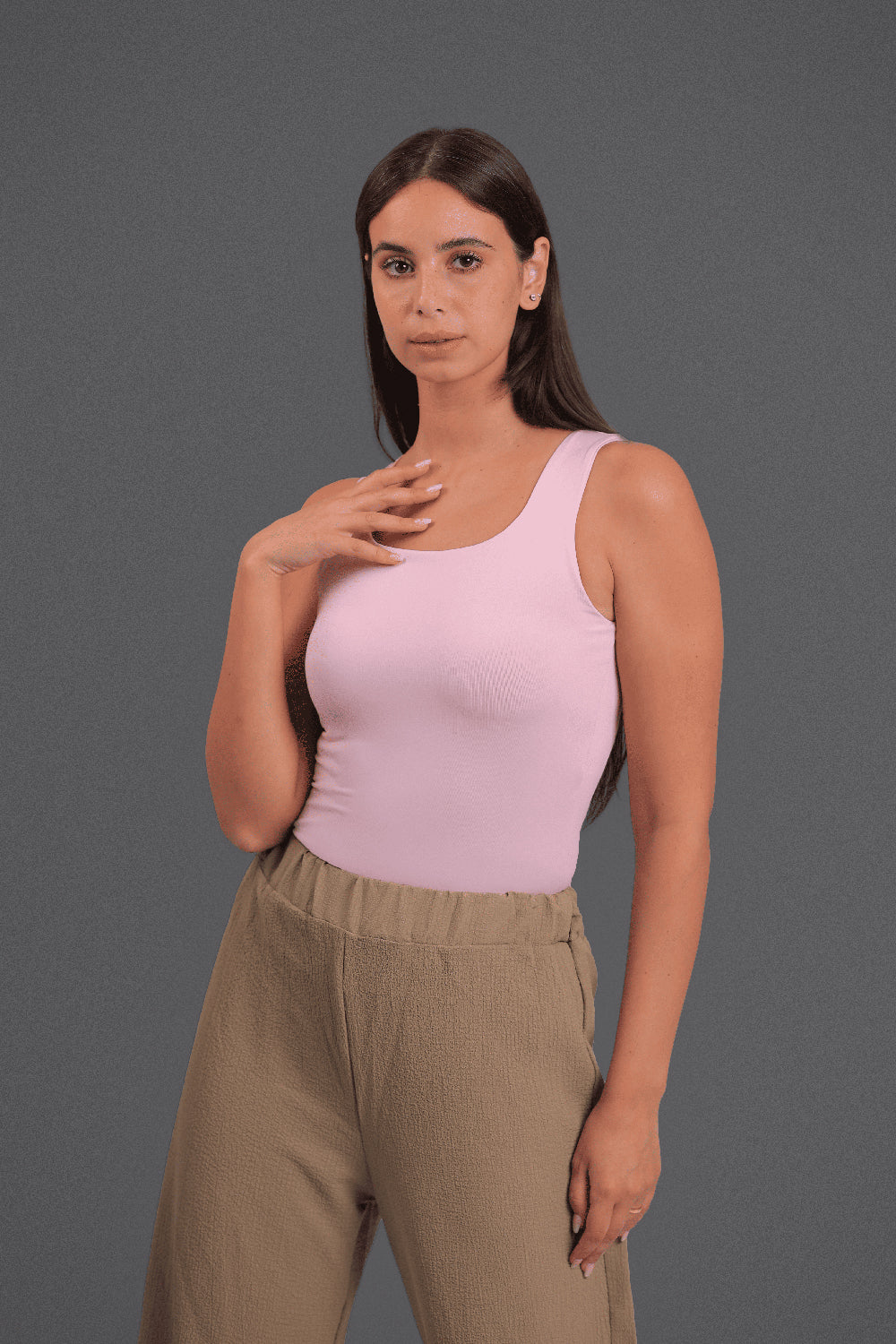 Women’s Rose Square-Neck Tank Top – Lightweight Soft Stretch Basic, Made in Egypt
