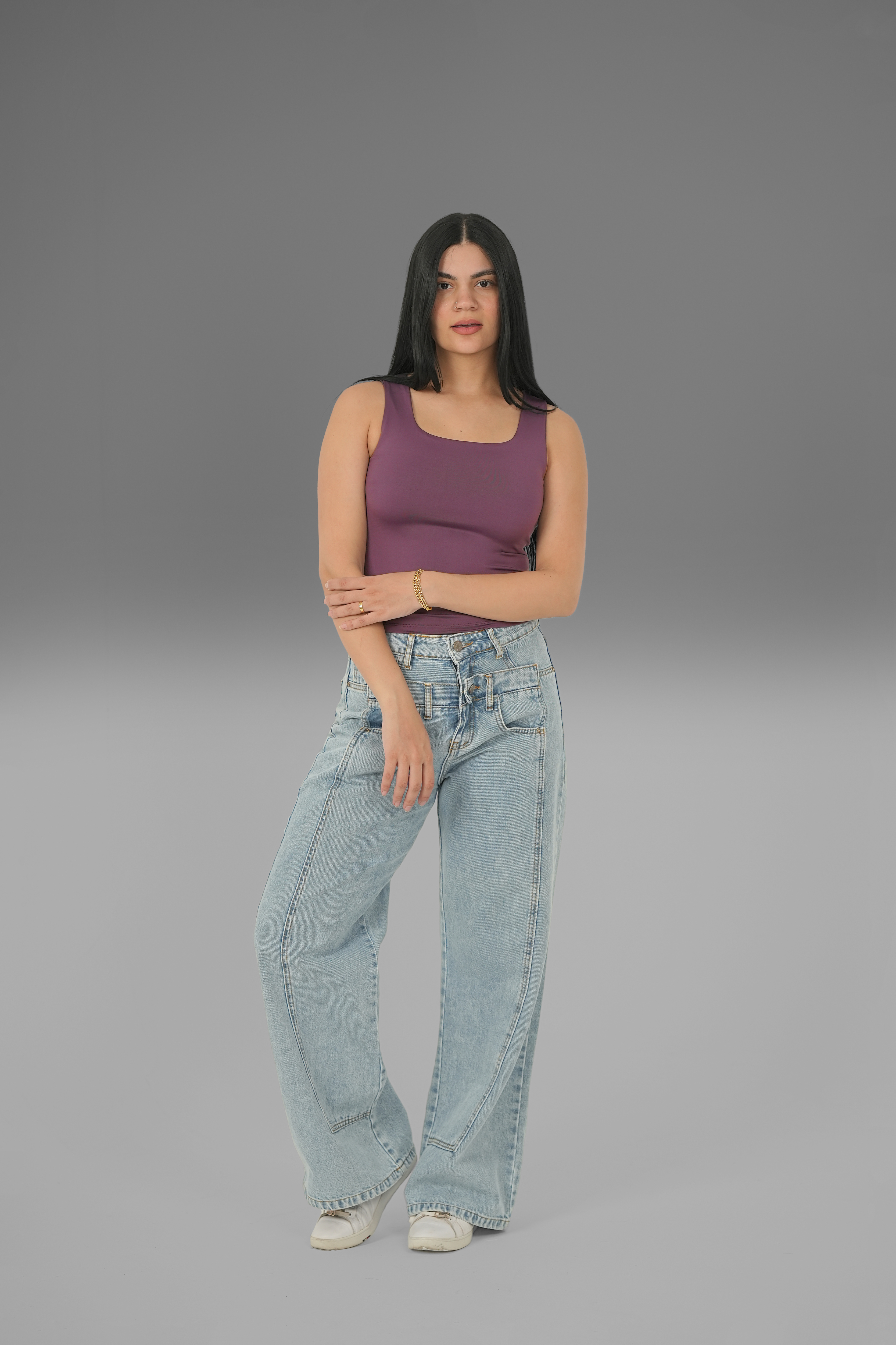 Women’s Purple Square-Neck Tank Top – Lightweight Soft Stretch Basic, Made in Egypt