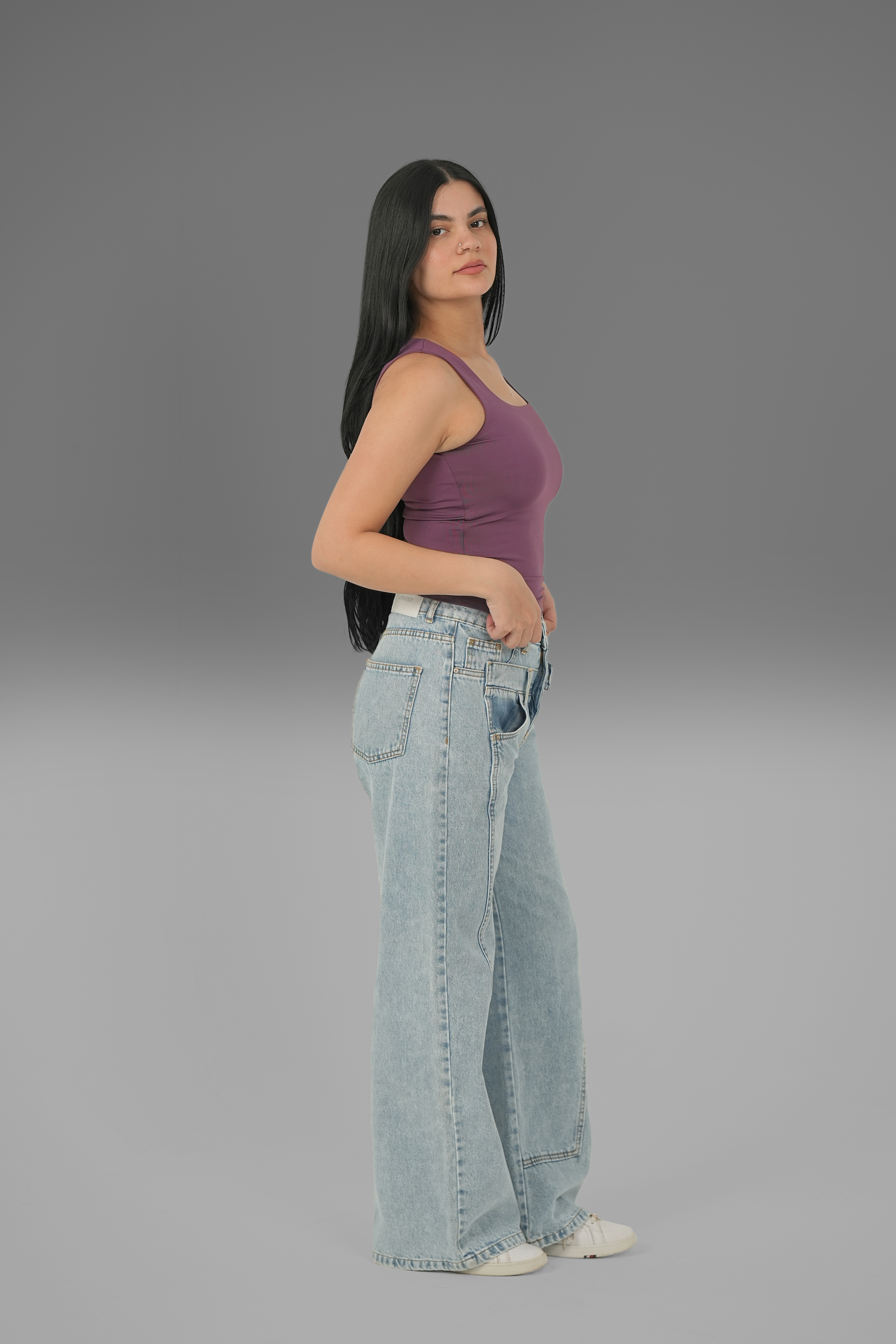 Women’s Purple Square-Neck Tank Top – Lightweight Soft Stretch Basic, Made in Egypt