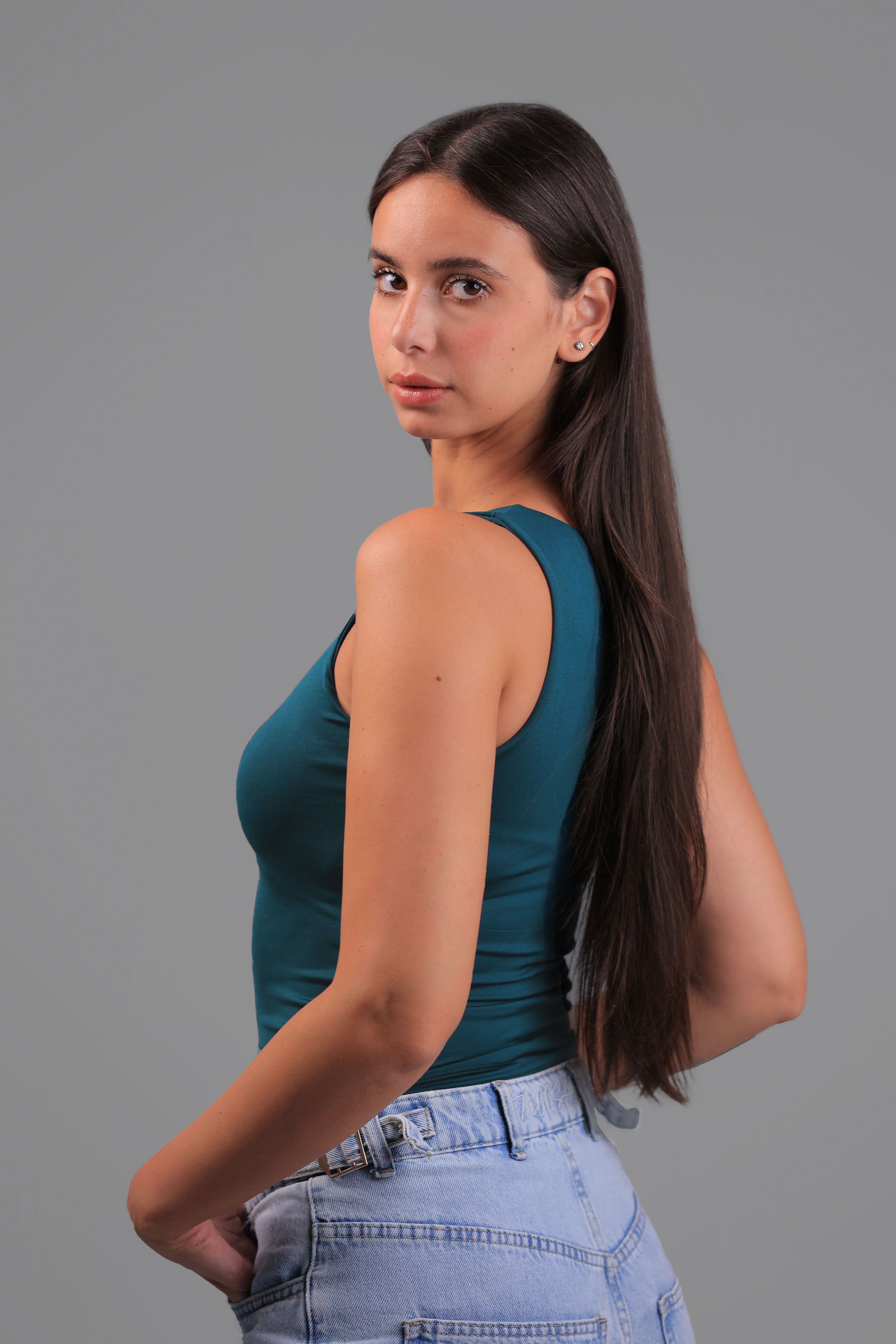 Women’s Teal Square-Neck Tank Top – Lightweight Soft Stretch Basic, Made in Egypt