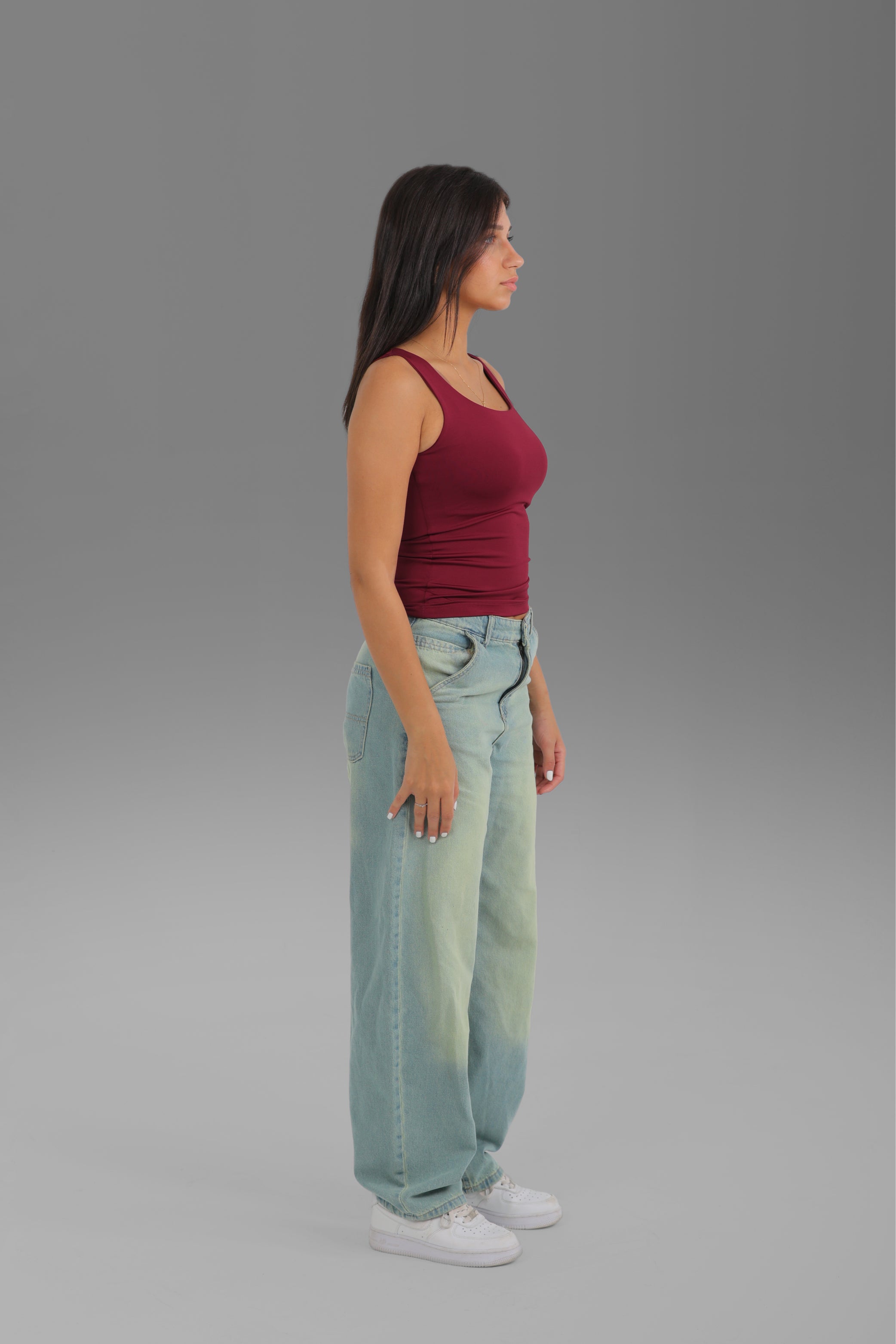 Women’s Maroon Square-Neck Tank Top – Lightweight Soft Stretch Basic, Made in Egypt