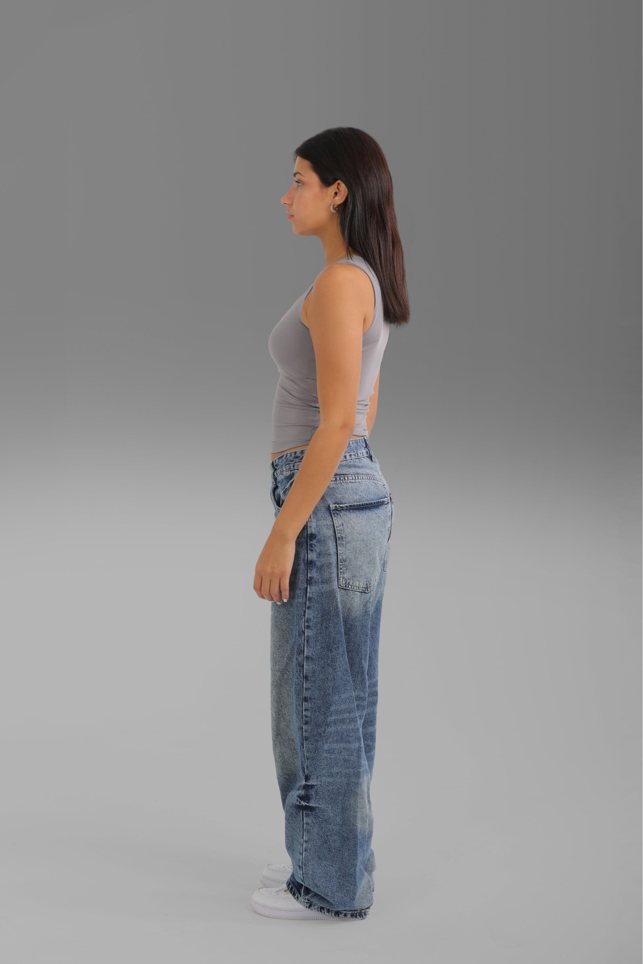 Women’s Grey Square-Neck Tank Top – Lightweight Soft Stretch Basic, Made in Egypt