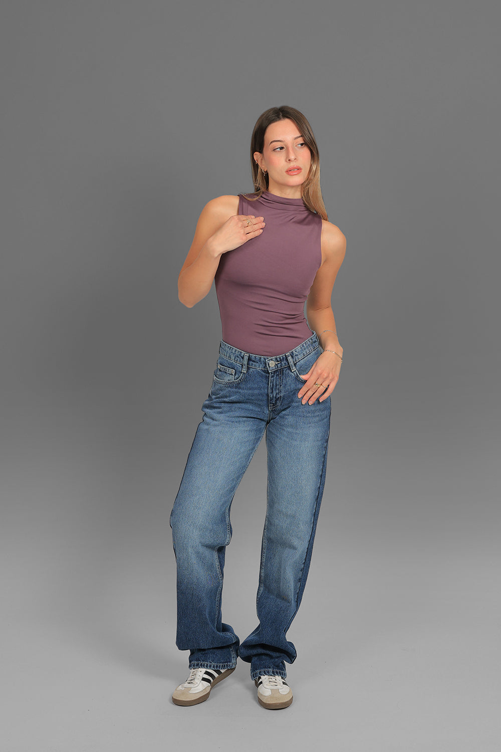 Women’s Purple Classic Turtleneck Tank Top – Lightweight Soft Stretch Basic, Made in Egypt