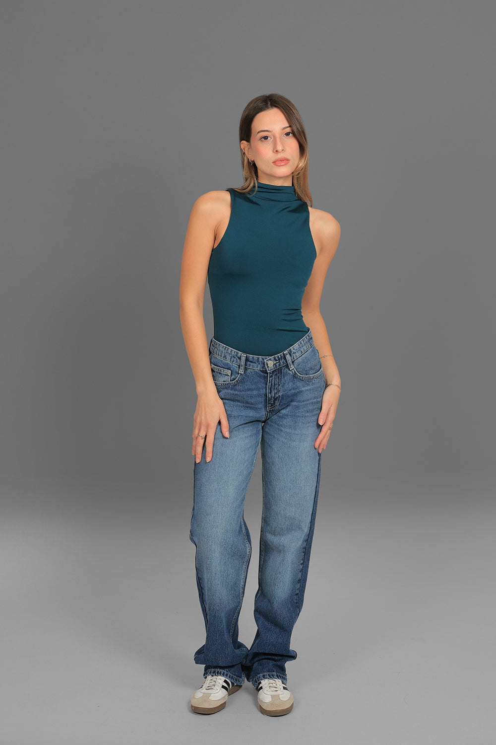 Women’s Teal Classic Turtleneck Tank Top – Lightweight Soft Stretch Basic, Made in Egypt