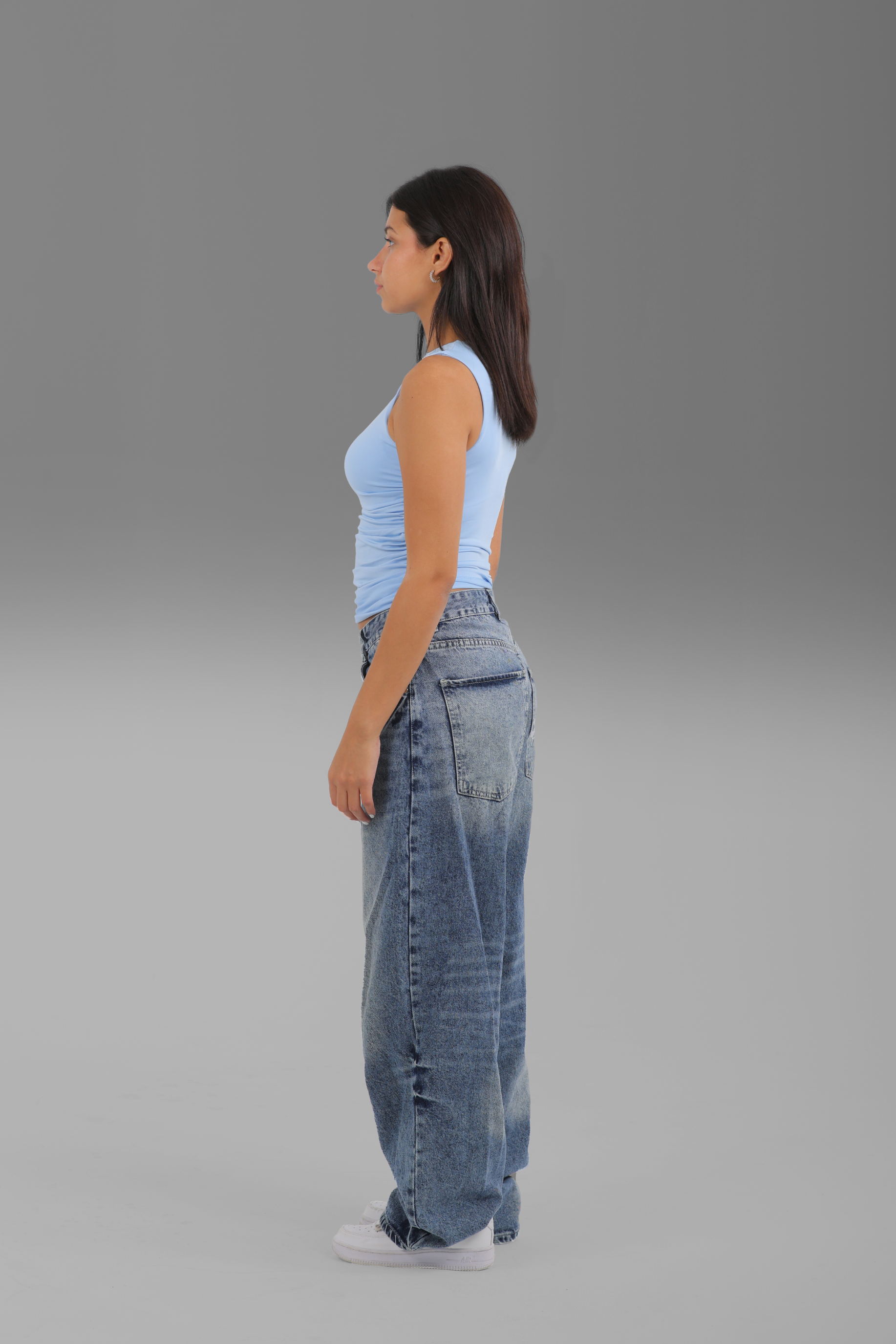 Women’s Baby Blue Draped Crewneck Sleeveless Top – Lightweight Soft Stretch Basic, Made in Egypt