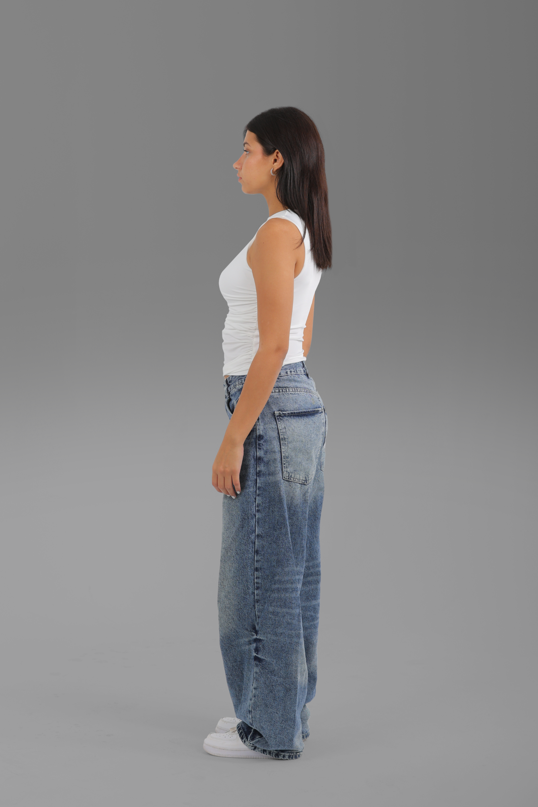 Women’s Off-White Draped Crewneck Sleeveless Top – Lightweight Soft Stretch Basic, Made in Egypt