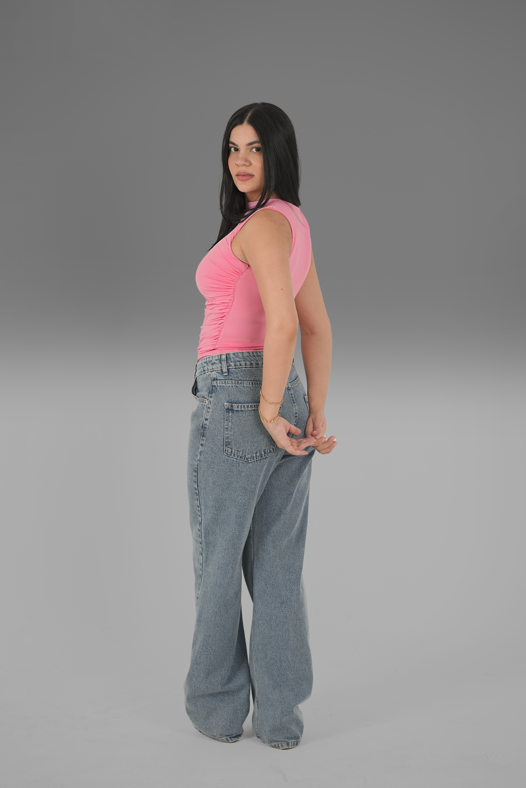 Women’s Pink Draped Crewneck Sleeveless Top – Lightweight Soft Stretch Basic, Made in Egypt
