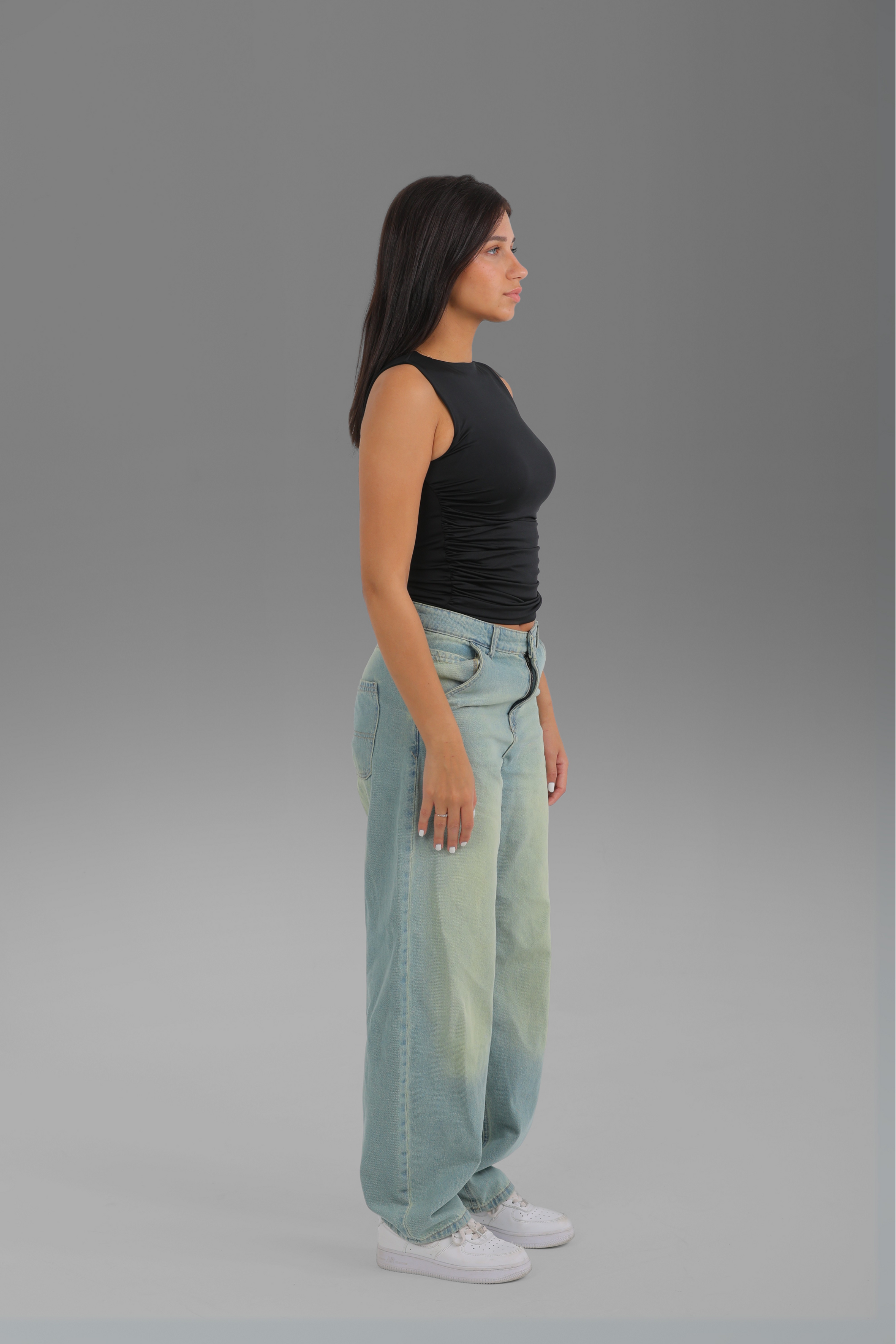 Women’s Black Draped Crewneck Sleeveless Top – Lightweight Soft Stretch Basic, Made in Egypt