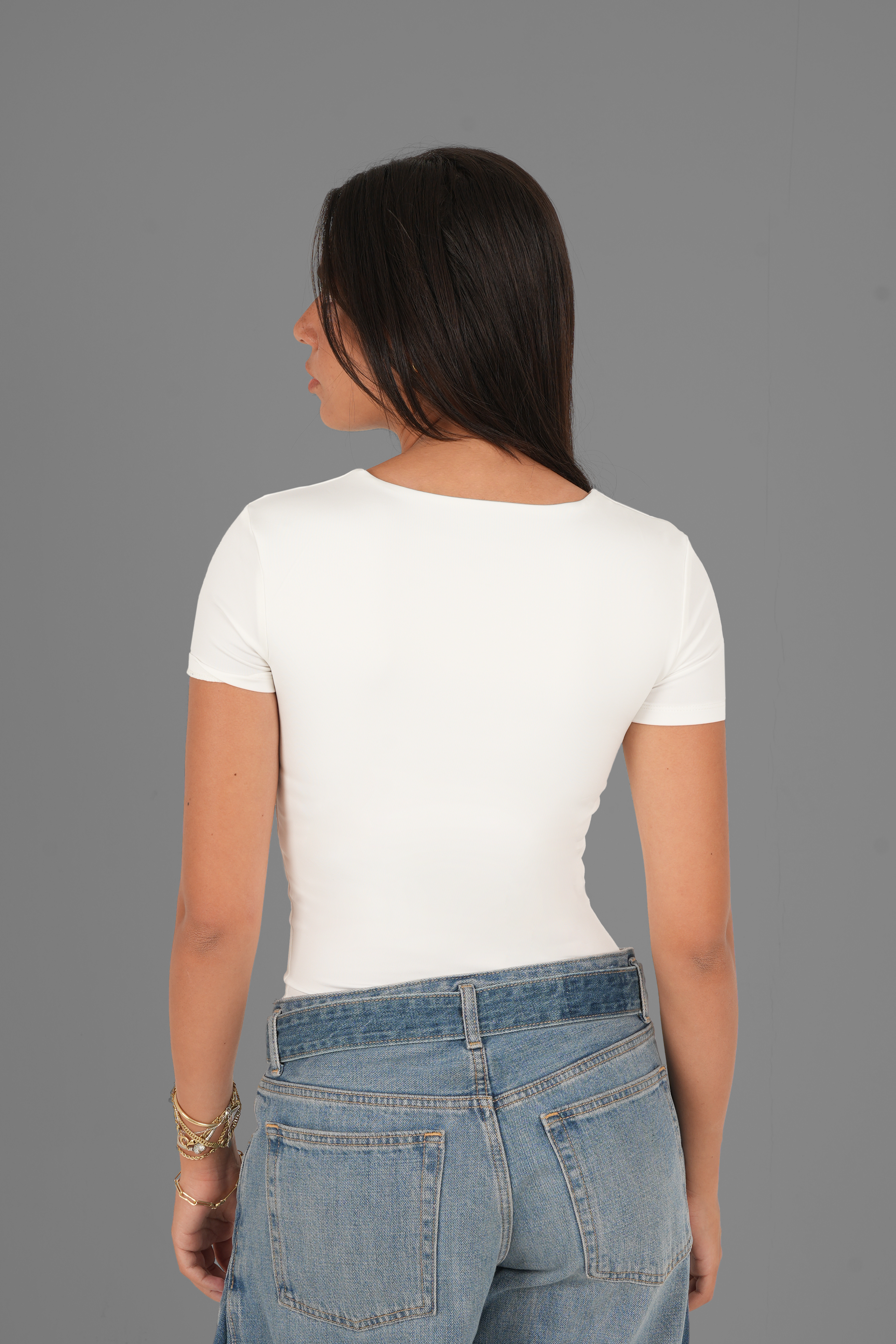 Square-Neck Short Sleeve Top - Off-White