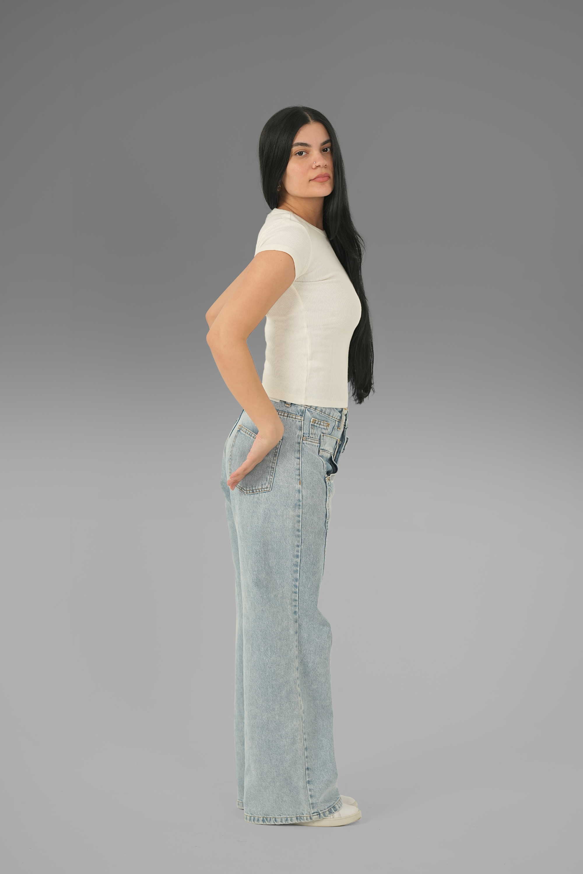 Women’s Off-White Ribbed Round-Neck Cap Sleeve Top – Lightweight Soft Stretch Basic, Made in Egypt