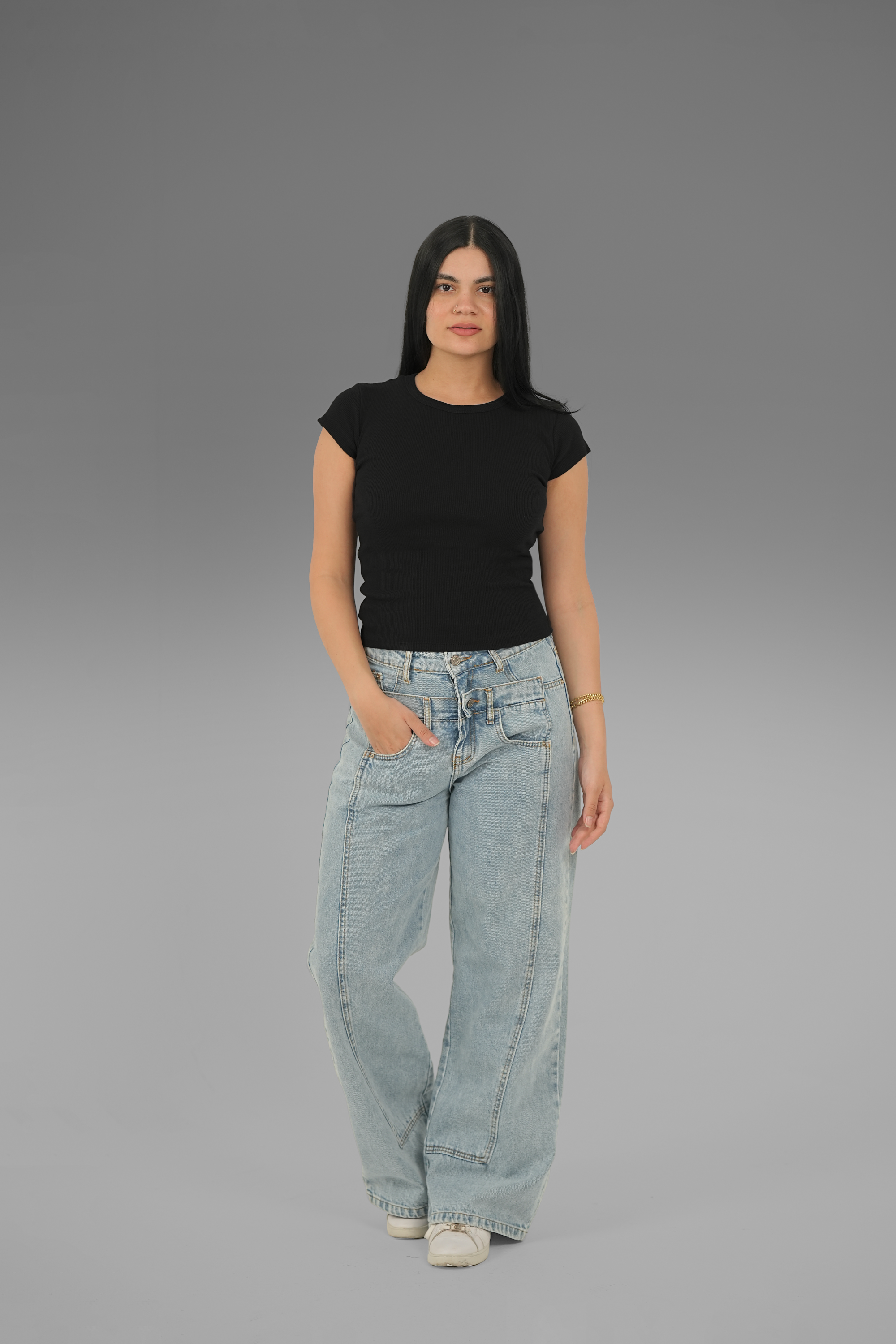 Women’s Black Ribbed Round-Neck Cap Sleeve Top – Lightweight Soft Stretch Basic, Made in Egypt