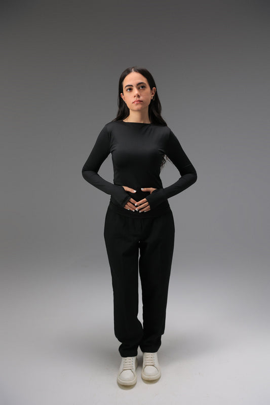 Black Long Sleeve Top with Finger Hole